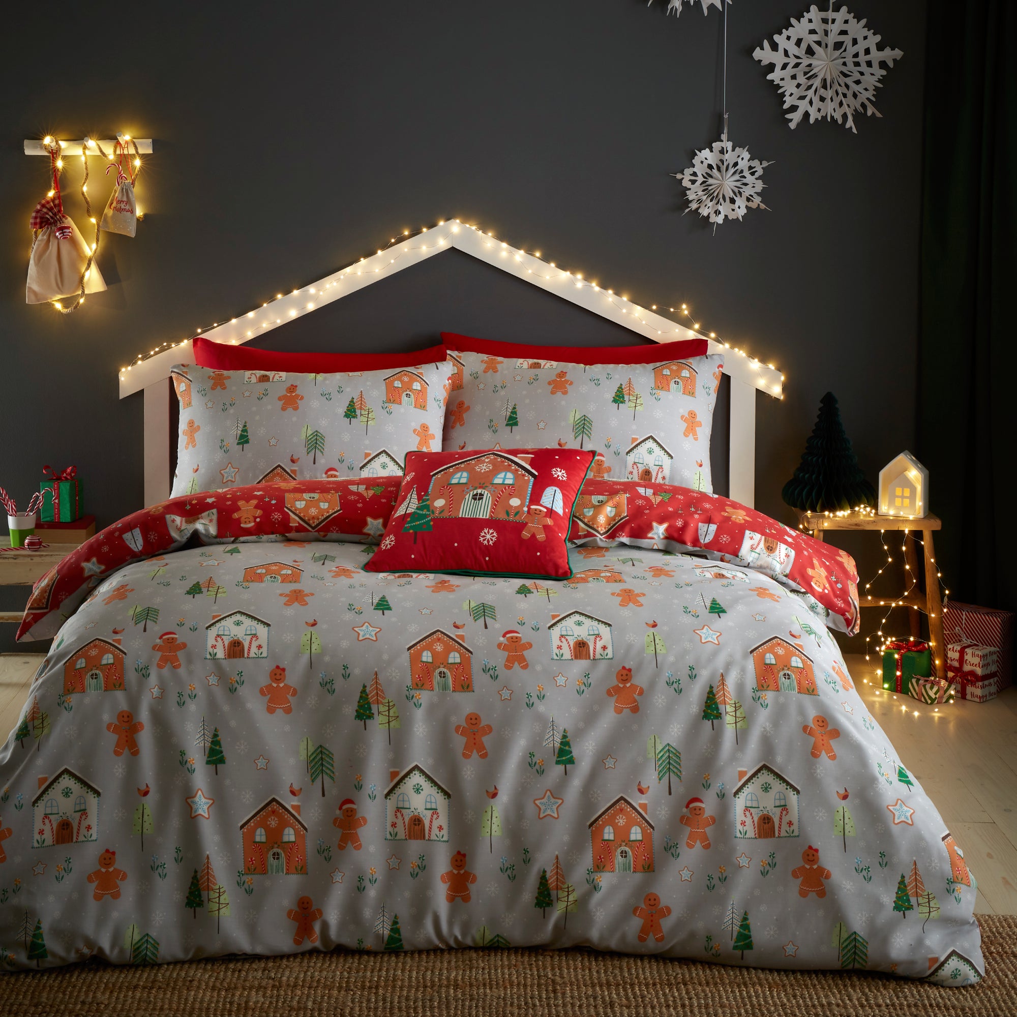 Duvet Cover Set Gingerbread House by Bedlam Christmas in Grey