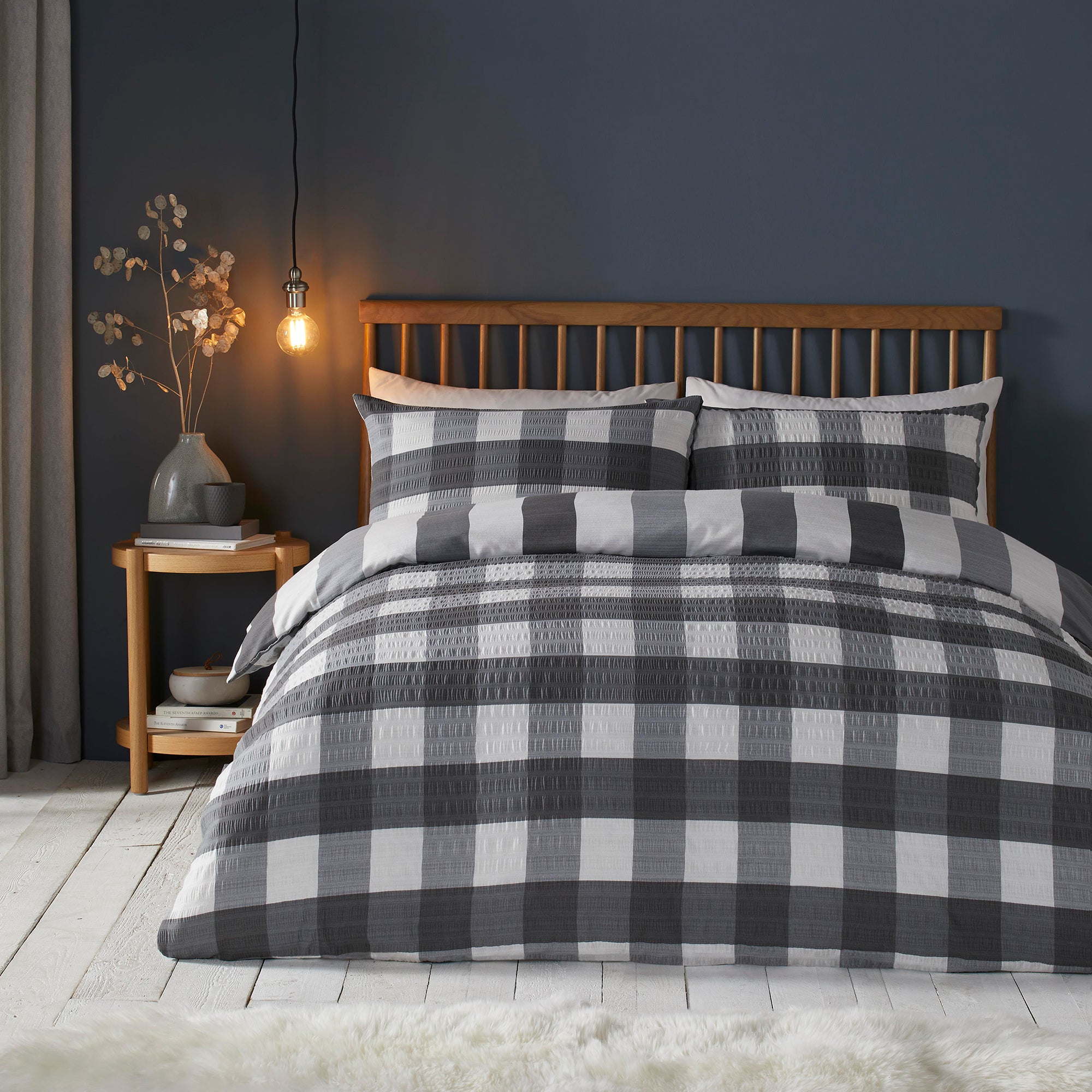 Duvet Cover Set Seersucker Gingham Check by Fusion Snug in Charcoal