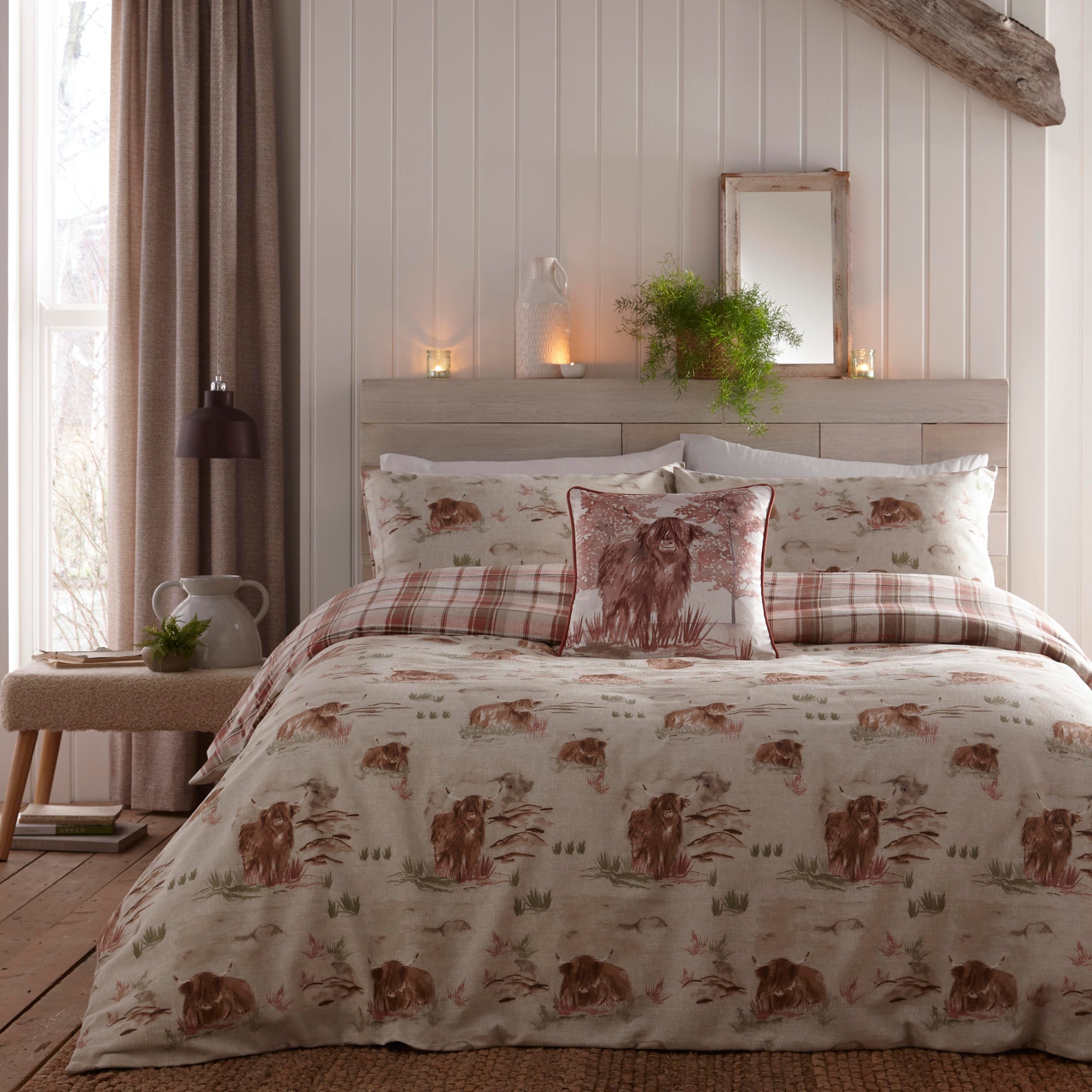 Duvet Cover Set Hanson Highland Cow by D&D Lodge in Terracotta