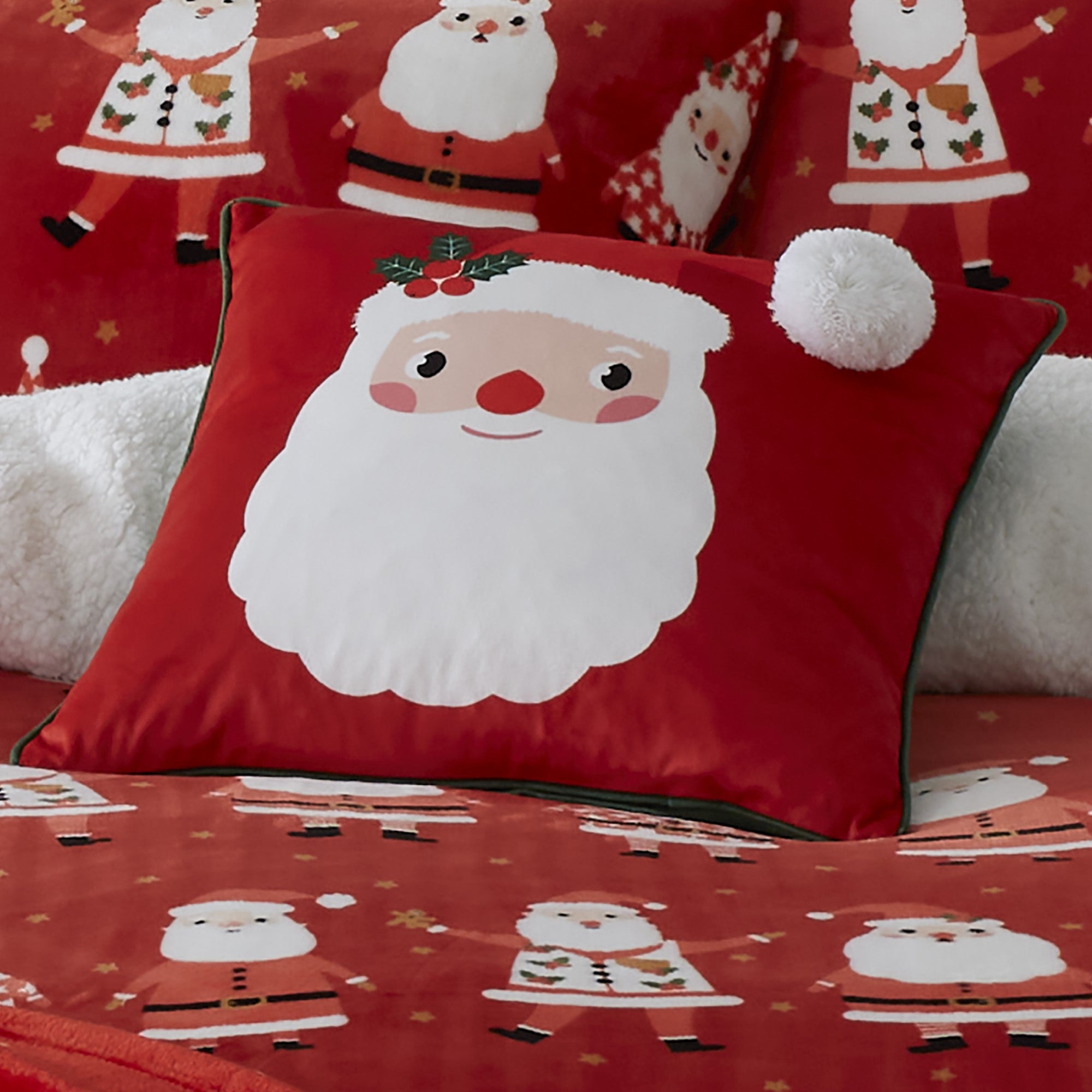 Filled Cushion Jolly Santa by Bedlam in Red