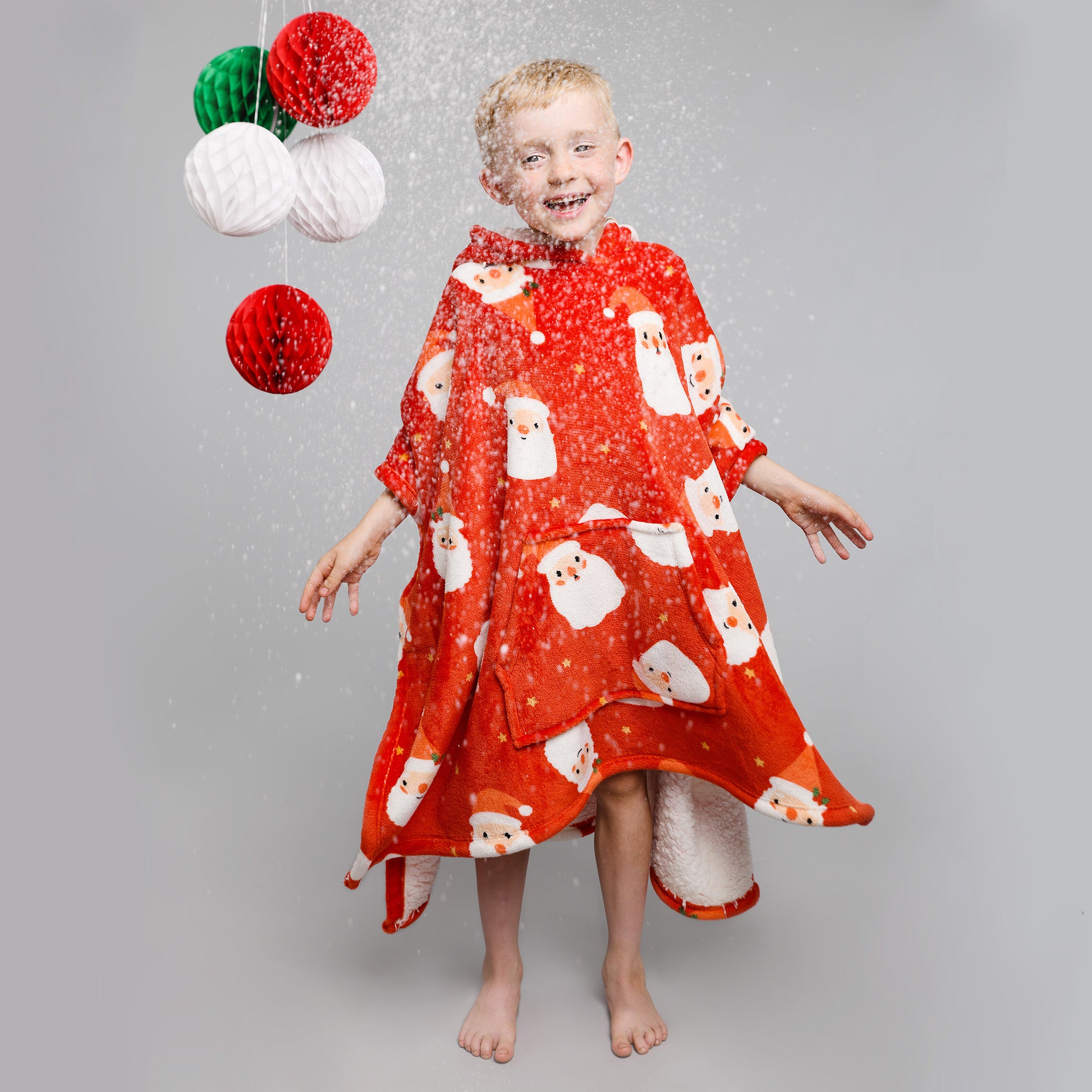 Hooded Throw Poncho Jolly Santa by Bedlam in Red