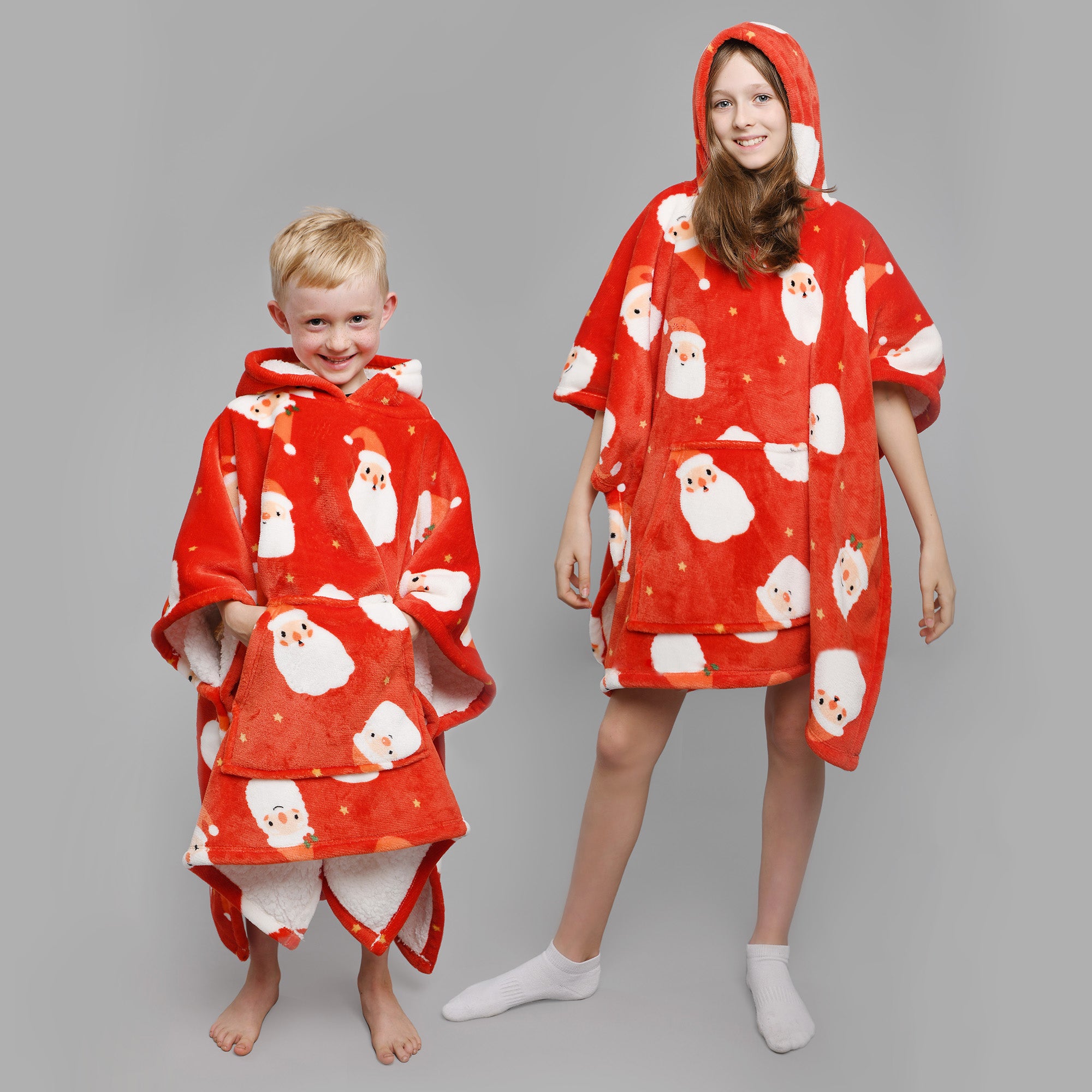 Hooded Throw Poncho Jolly Santa by Bedlam in Red