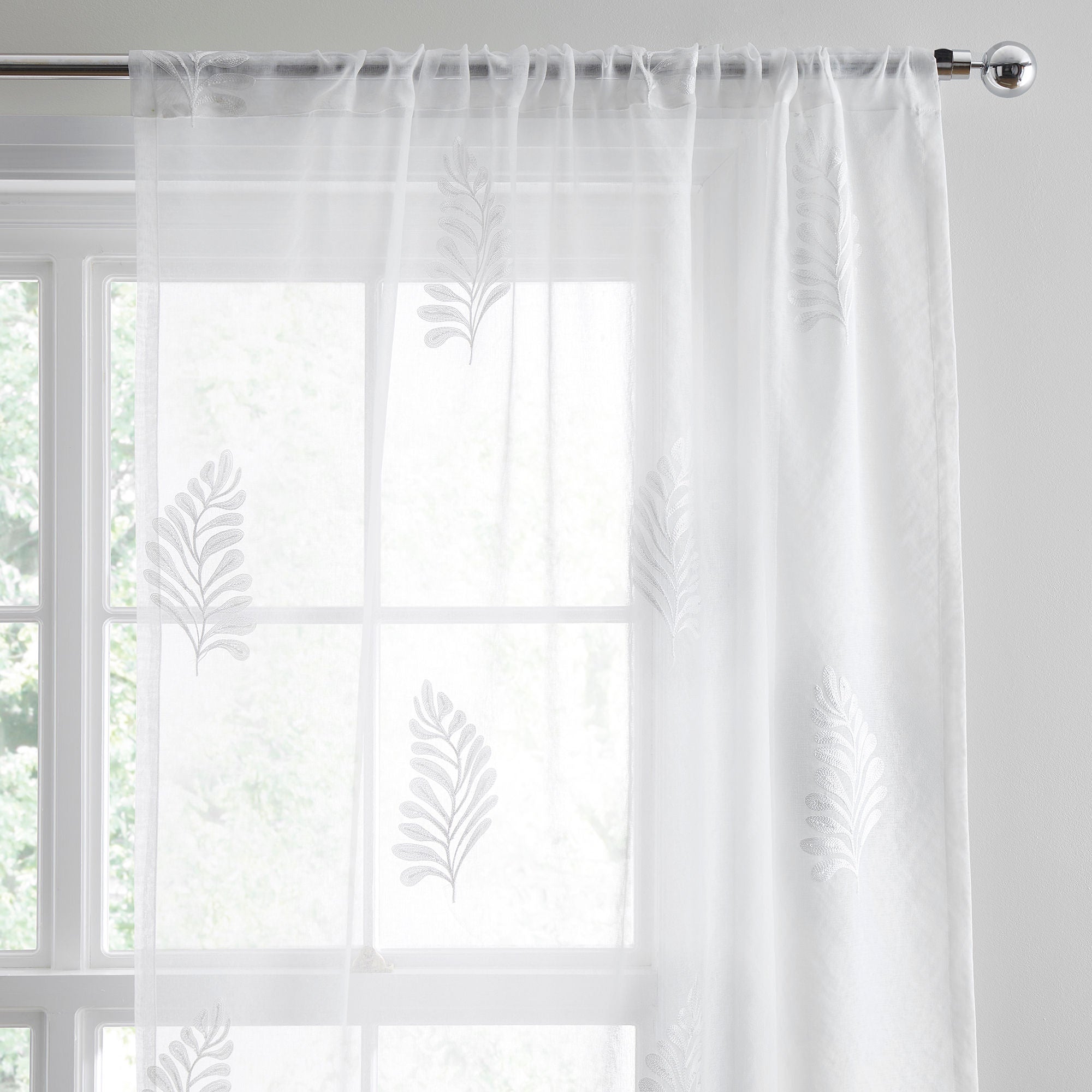 Voile Panel Leaf Embroidery by Appletree Heritage in White