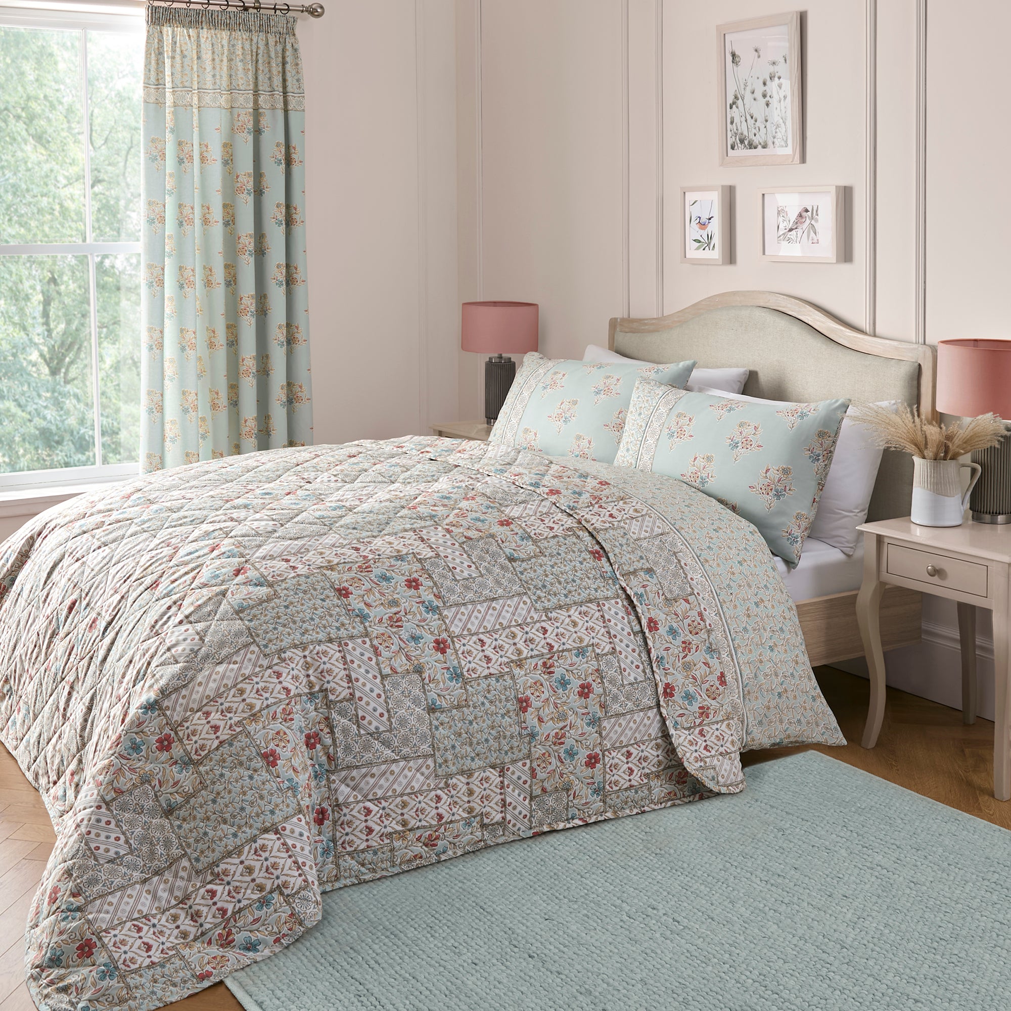 Bedspread Lorena Patchwork by Dreams & Drapes Design in Duck Egg