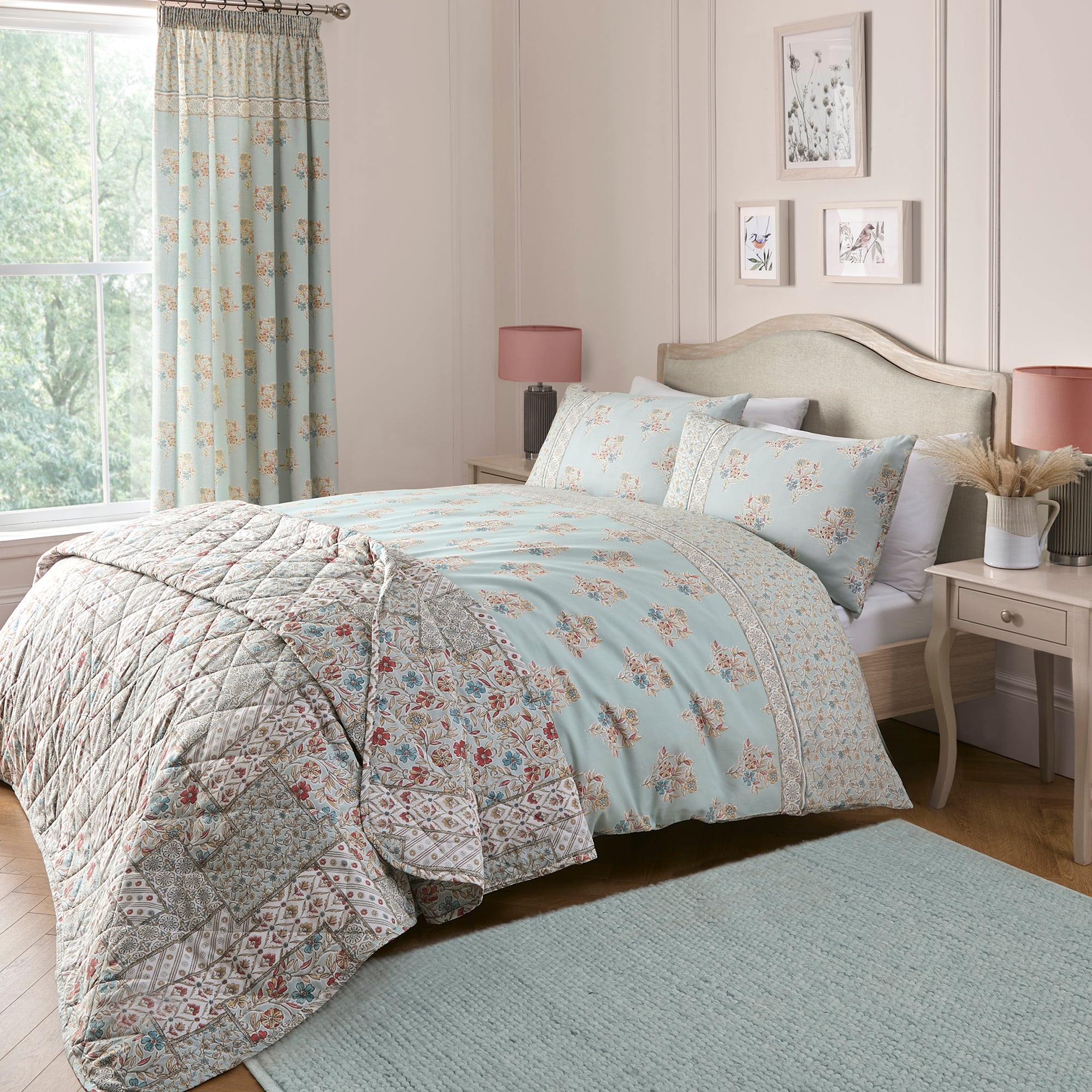 Bedspread Lorena Patchwork by Dreams & Drapes Design in Duck Egg