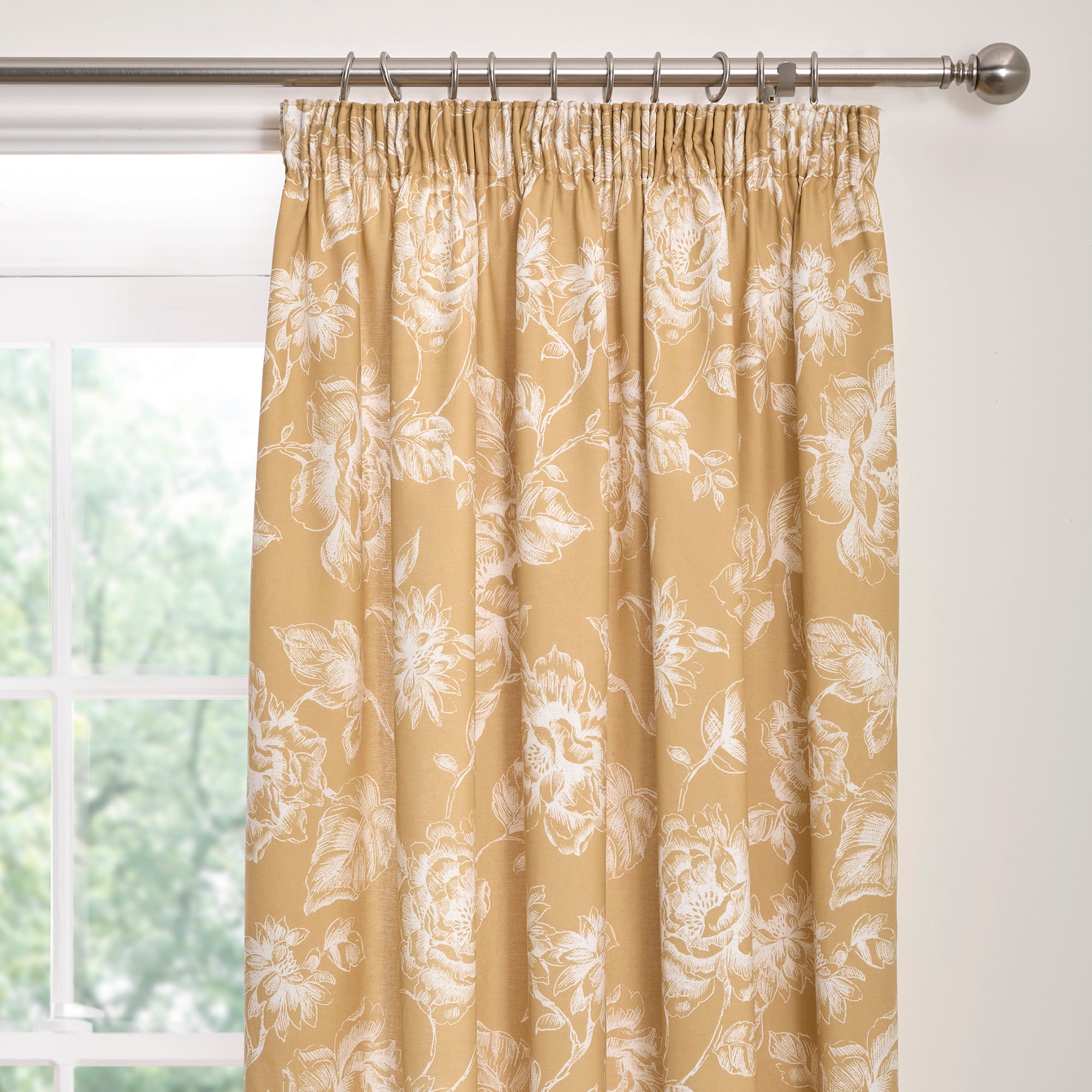 Pair of Pencil Pleat Curtains With Tie-Backs Mishka by Dreams & Drapes Design in Gold