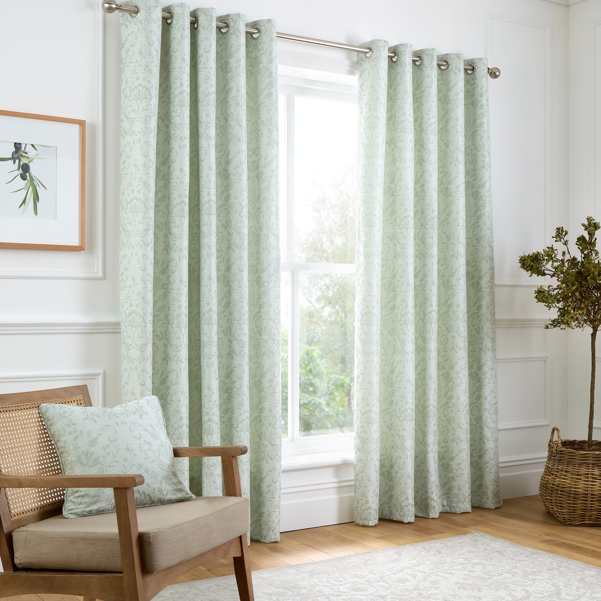 Pair of Eyelet Curtains Marple by Curtina in Sage Green