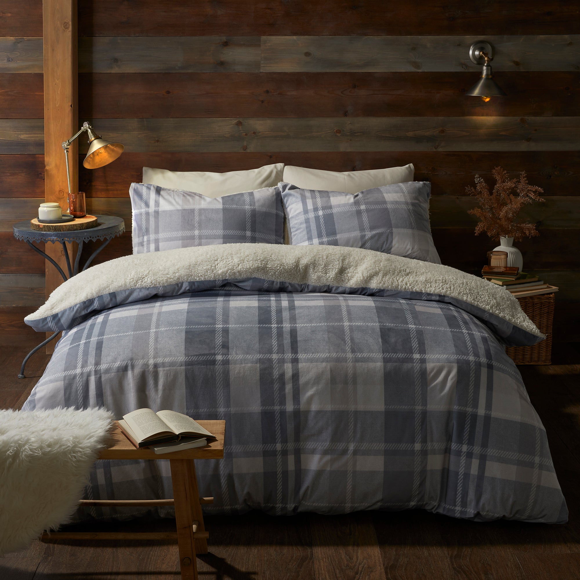 Duvet Cover Set Mulford Check by Fusion Snug in Grey