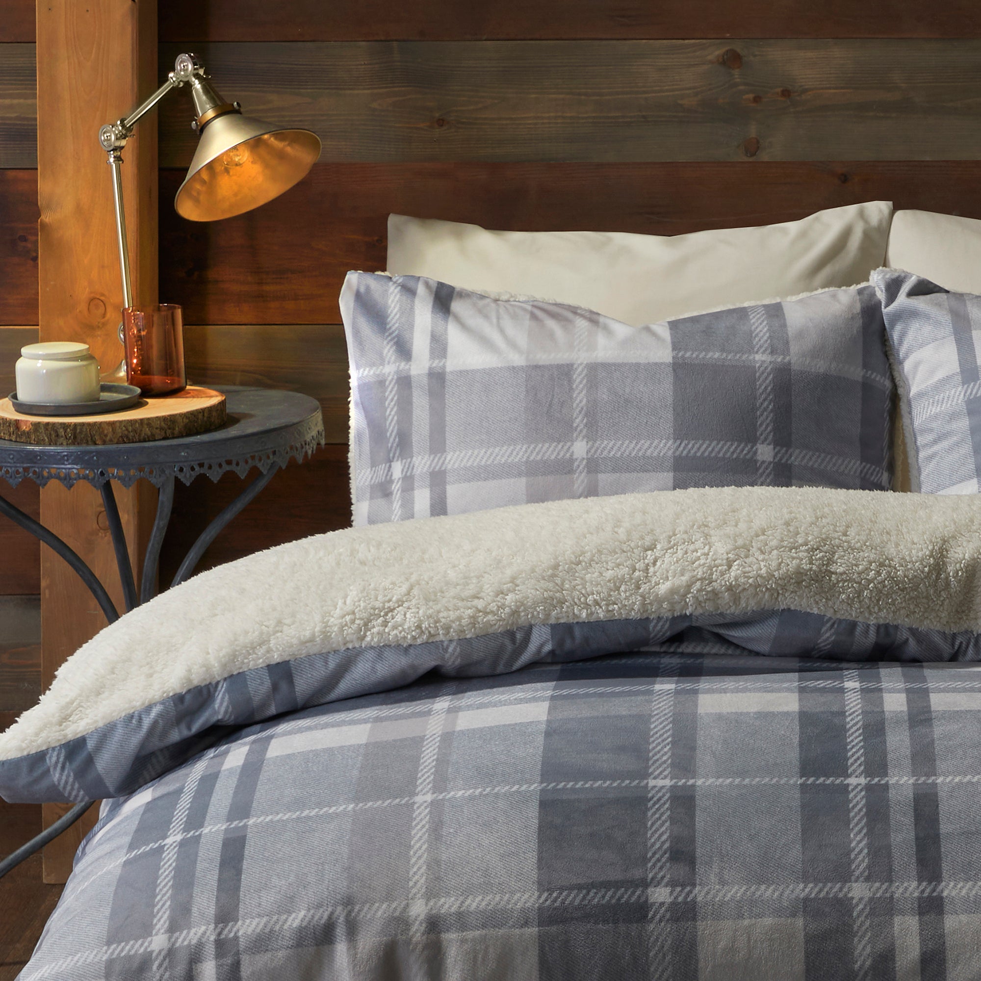 Duvet Cover Set Mulford Check by Fusion Snug in Grey