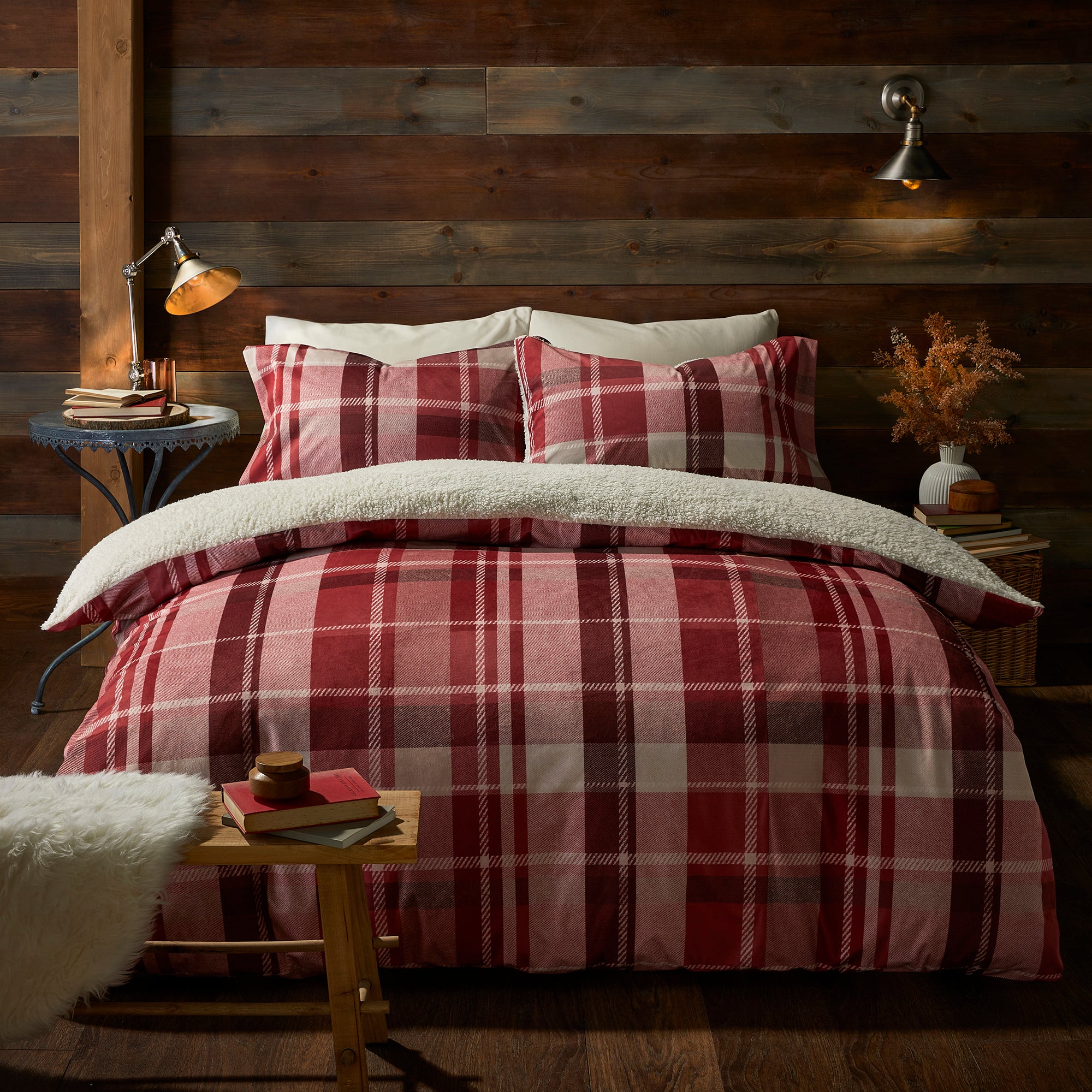 Duvet Cover Set Mulford Check by Fusion Snug in Red