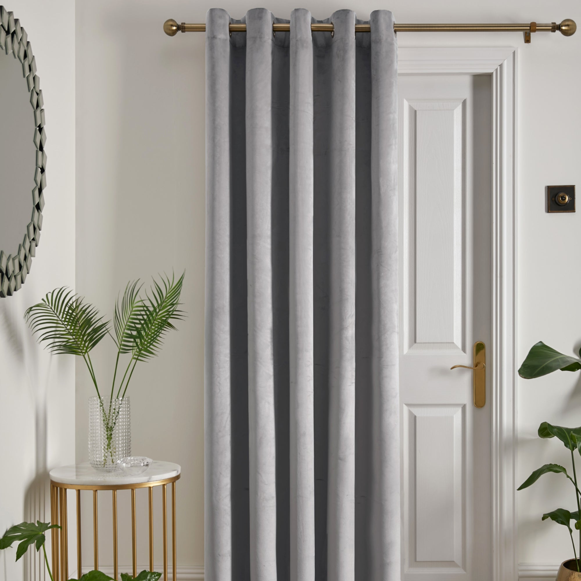 Eyelet Single Panel Door Curtain Montrose by Laurence Llewelyn-Bowen in Silver