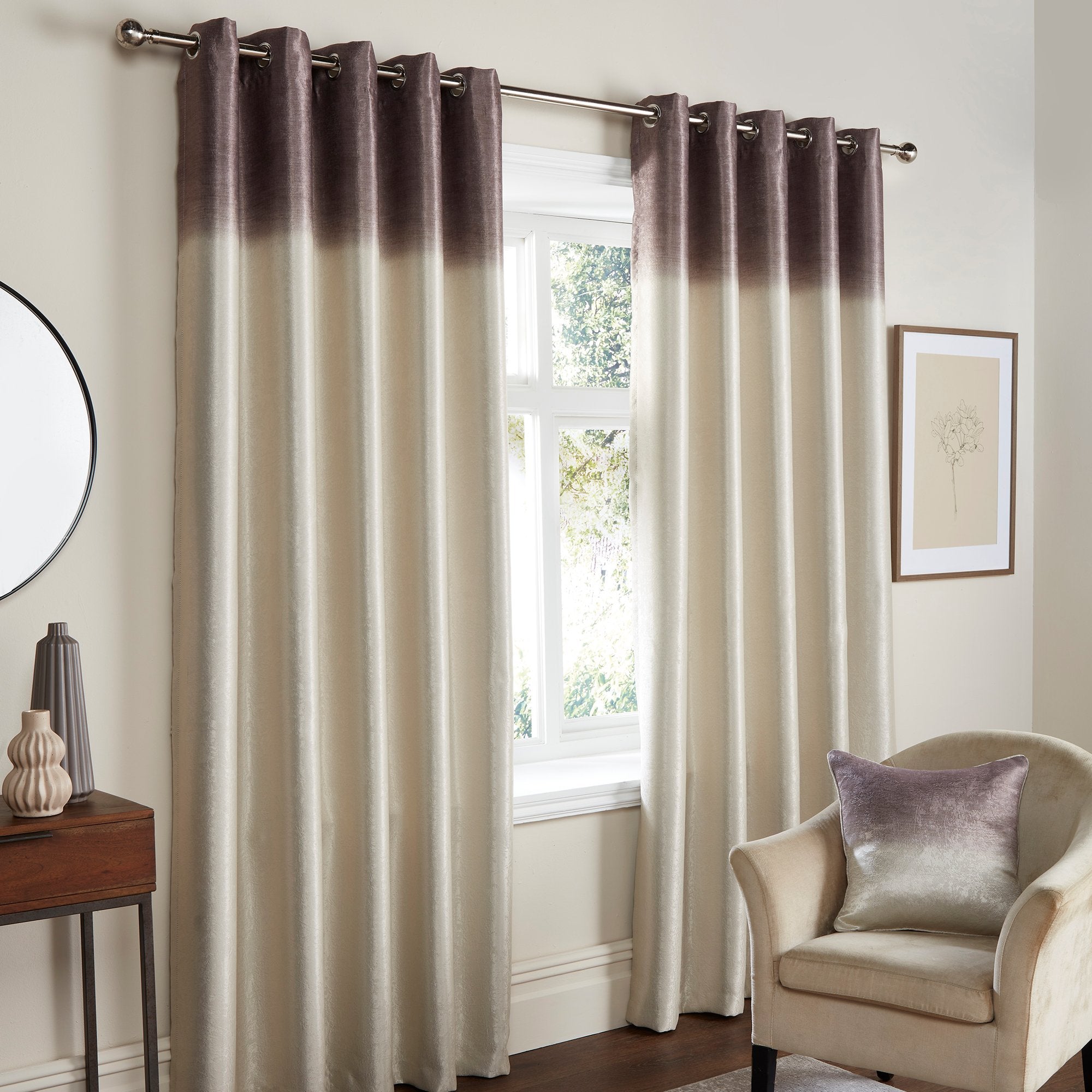 Pair of Eyelet Curtains Ombre Strata by Fusion in Chocolate