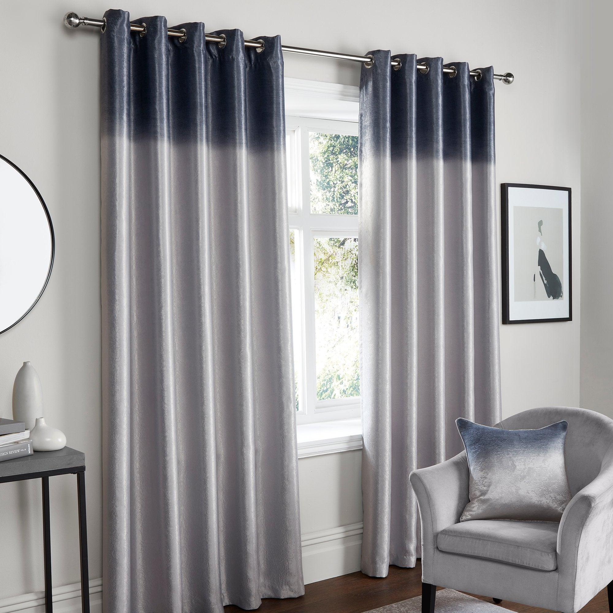 Pair of Eyelet Curtains Ombre Strata by Fusion in Grey