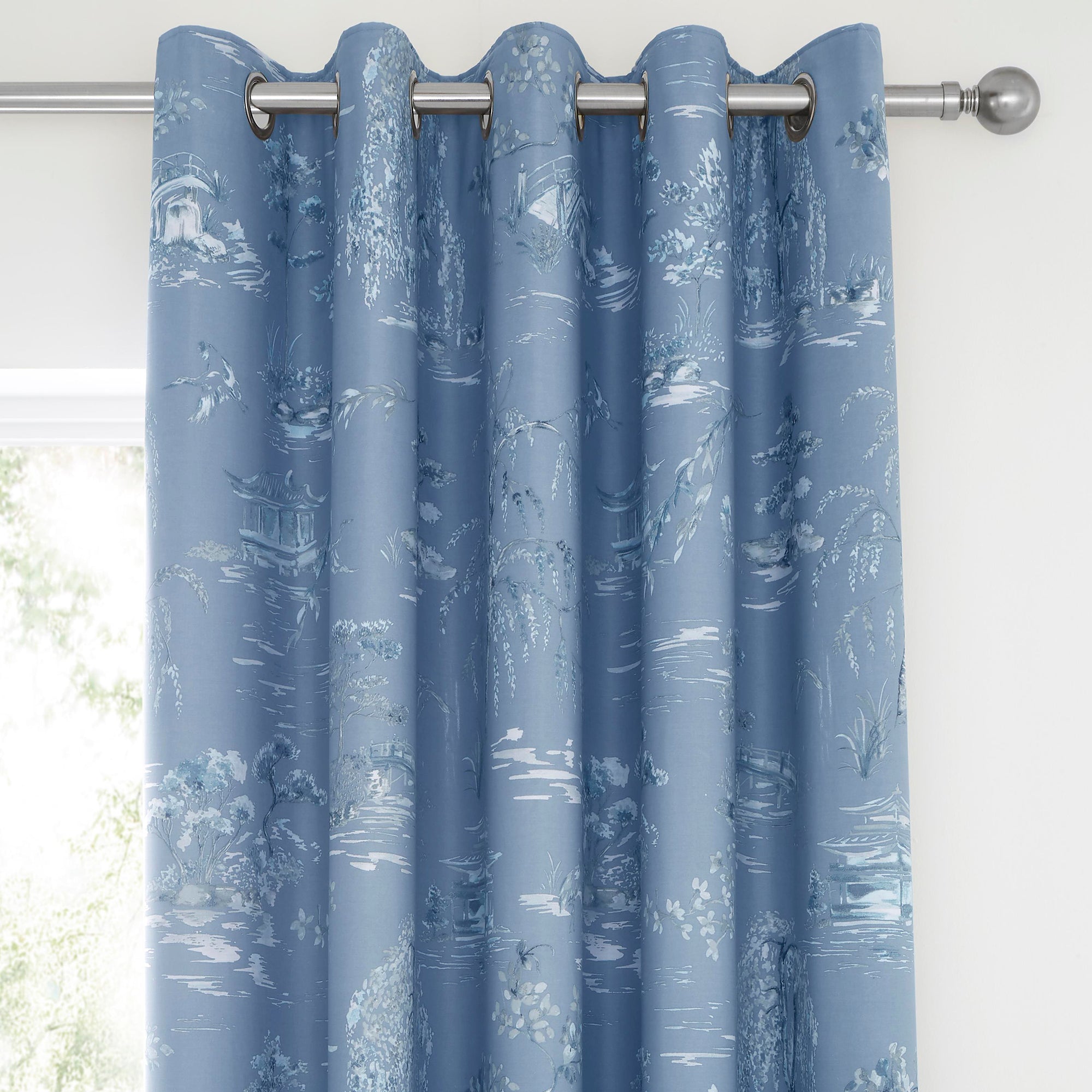 Pair of Eyelet Curtains Oriental Garden by D&D Design in Blue