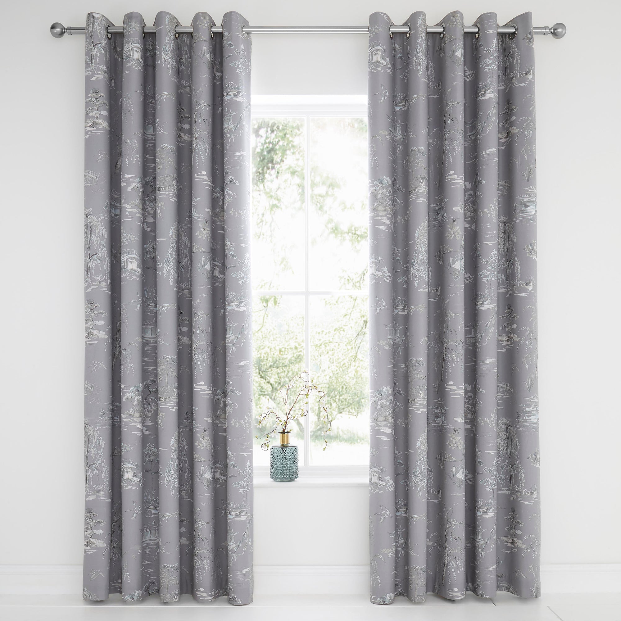 Pair of Eyelet Curtains Oriental Garden by D&D Design in Grey