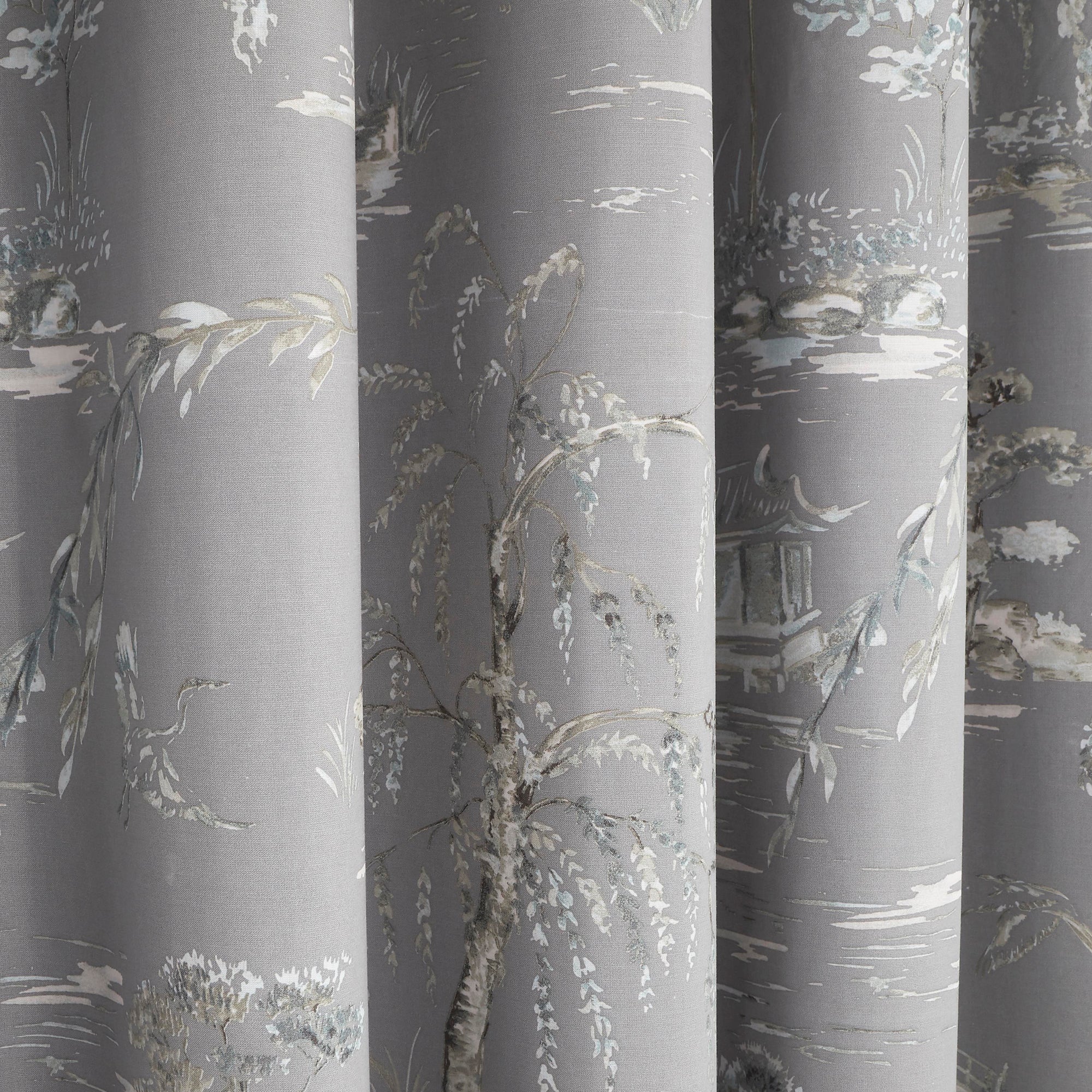 Pair of Eyelet Curtains Oriental Garden by D&D Design in Grey