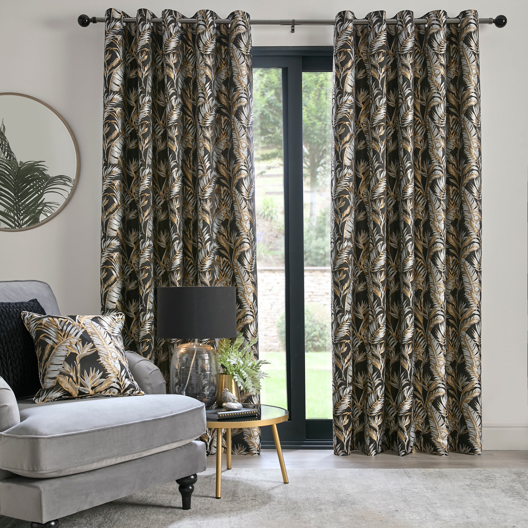 Pair of Eyelet Curtains Paradise Palm by Laurence Llewelyn-Bowen in Black