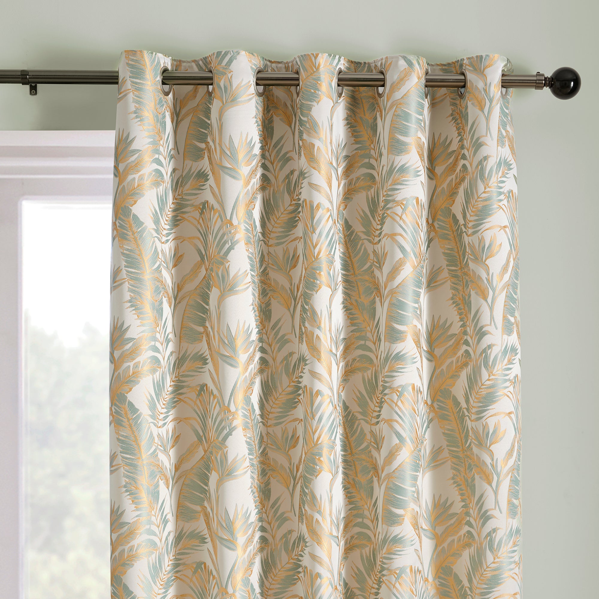 Pair of Eyelet Curtains Paradise Palm by Laurence Llewelyn-Bowen in Duck Egg