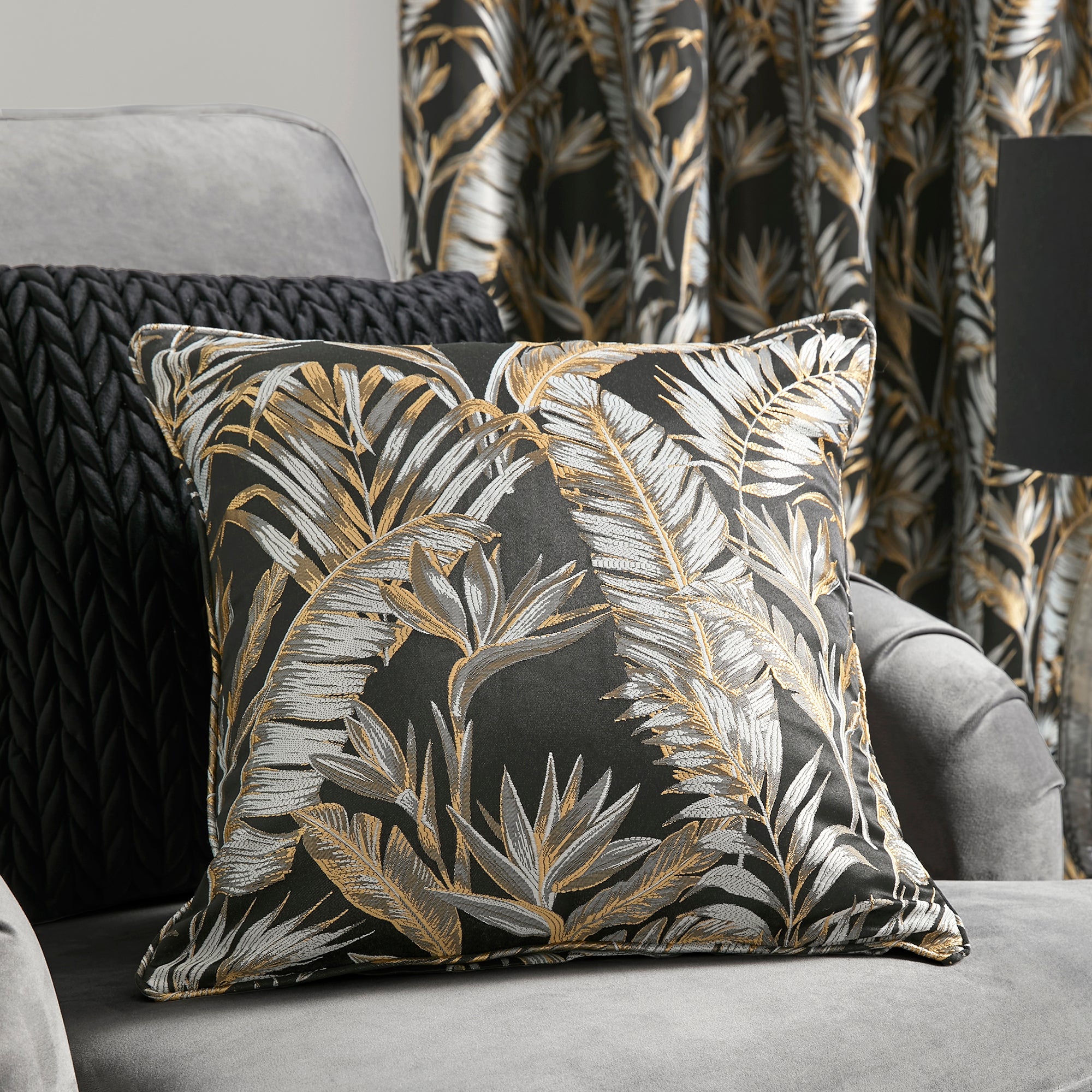 Cushion Paradise Palm by Laurence Llewelyn-Bowen in Black