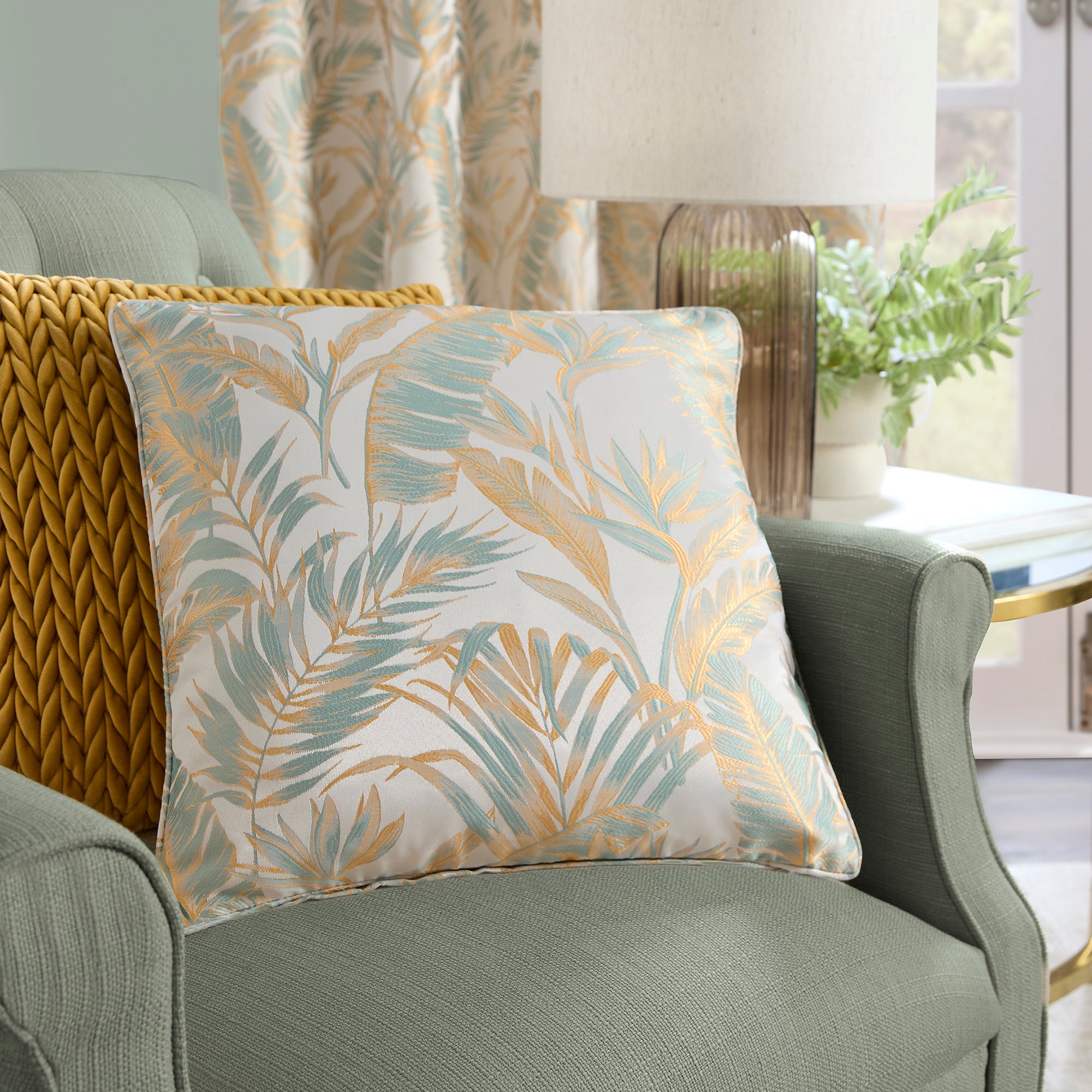 Cushion Paradise Palm by Laurence Llewelyn-Bowen in Duck Egg