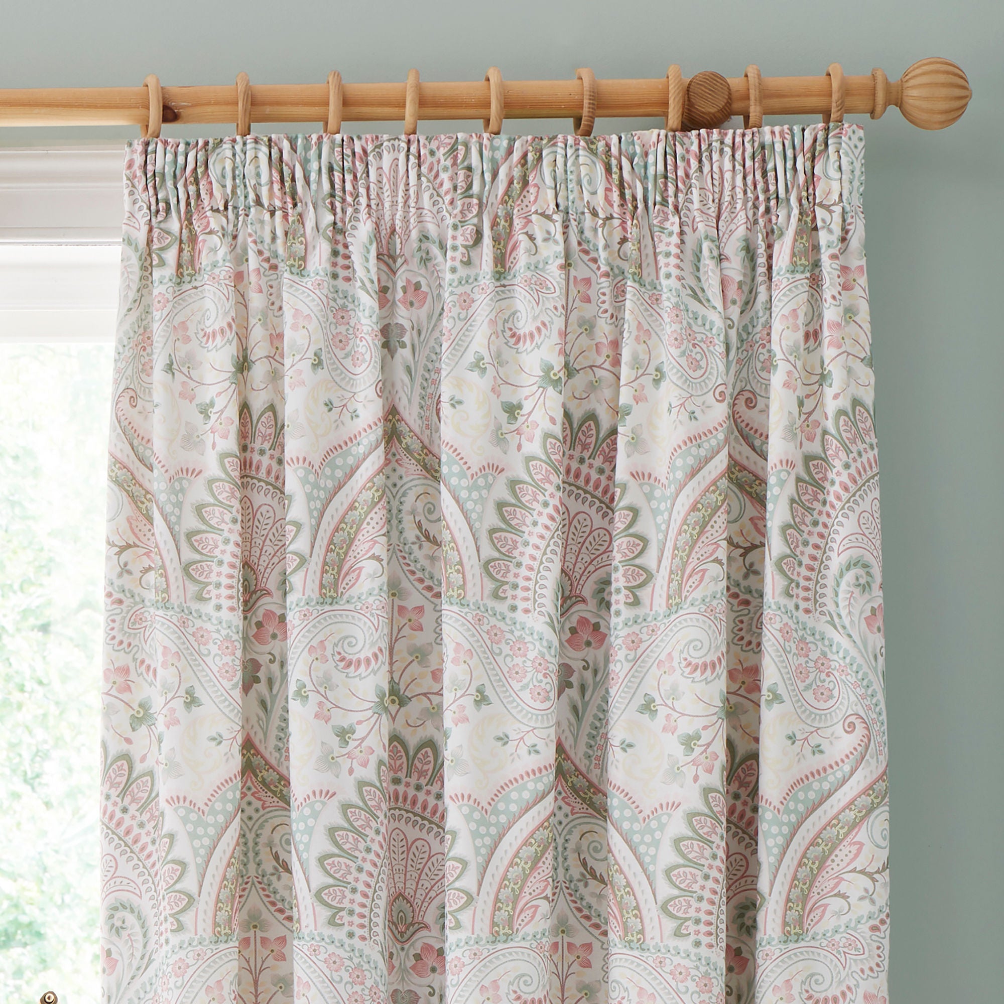 Pair of Pencil Pleat Curtains With Tie-Backs Palais by Dreams & Drapes Design in Green