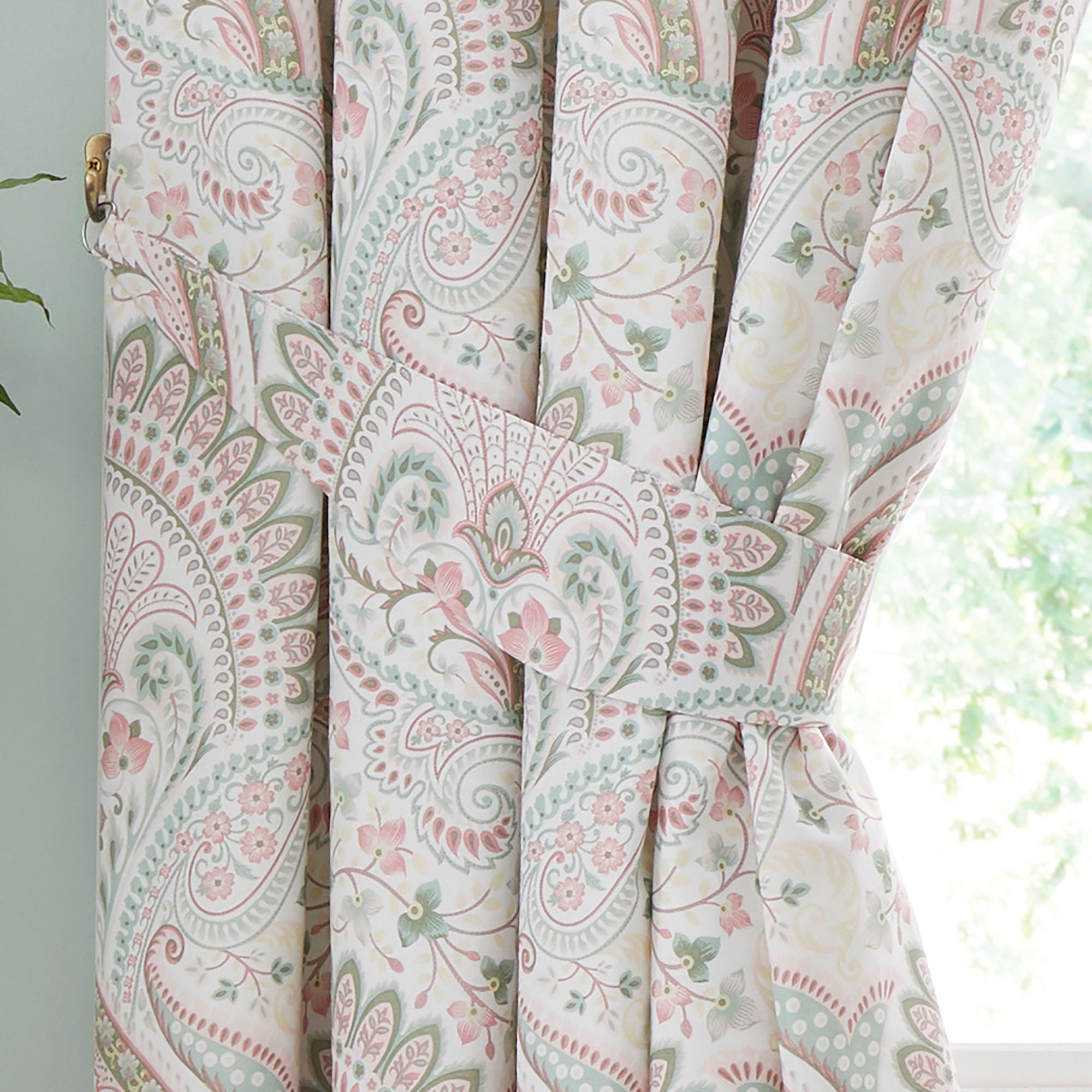 Pair of Pencil Pleat Curtains With Tie-Backs Palais by Dreams & Drapes Design in Green