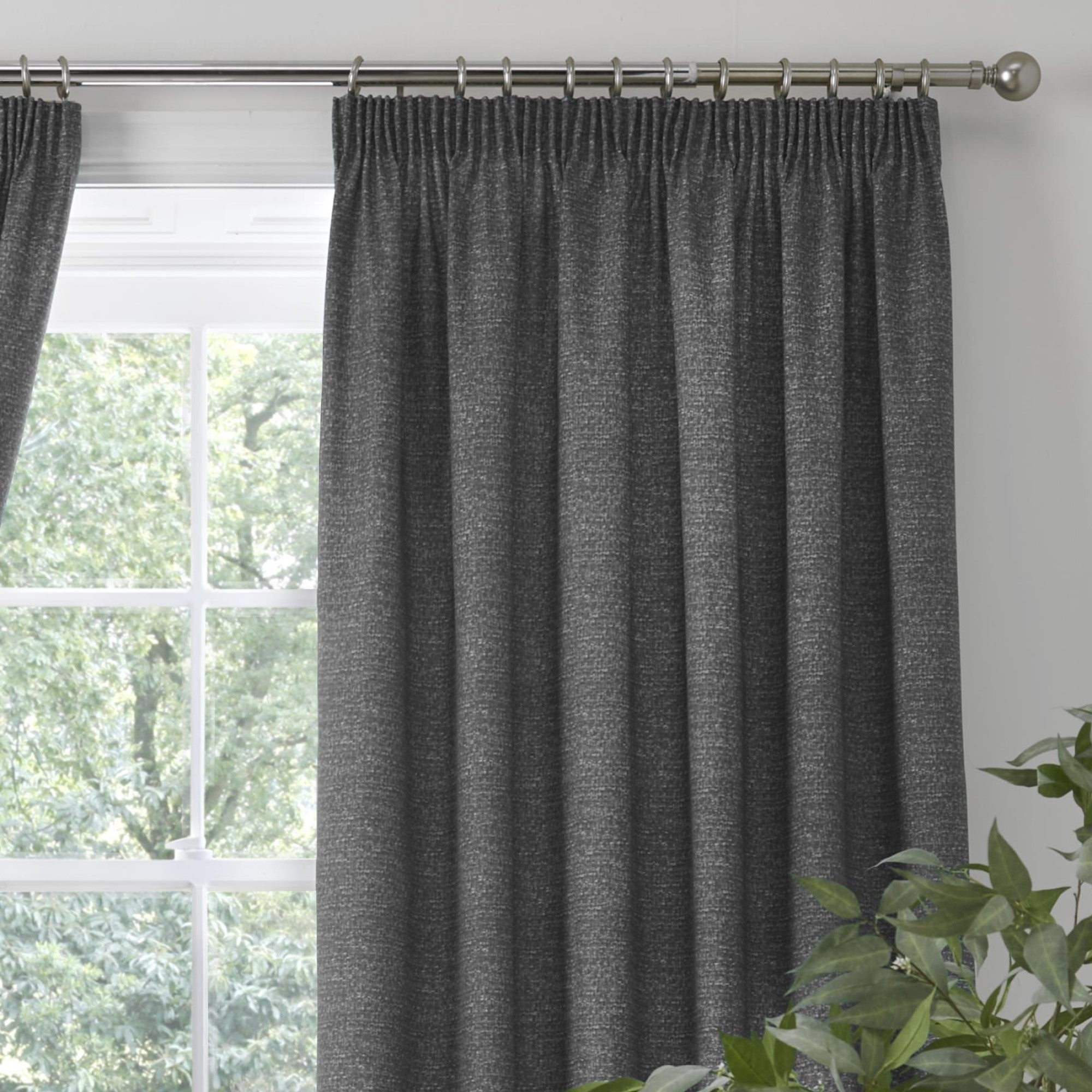 Pair of Pencil Pleat Curtains With Tie-Backs Pembrey by D&D in Charcoal