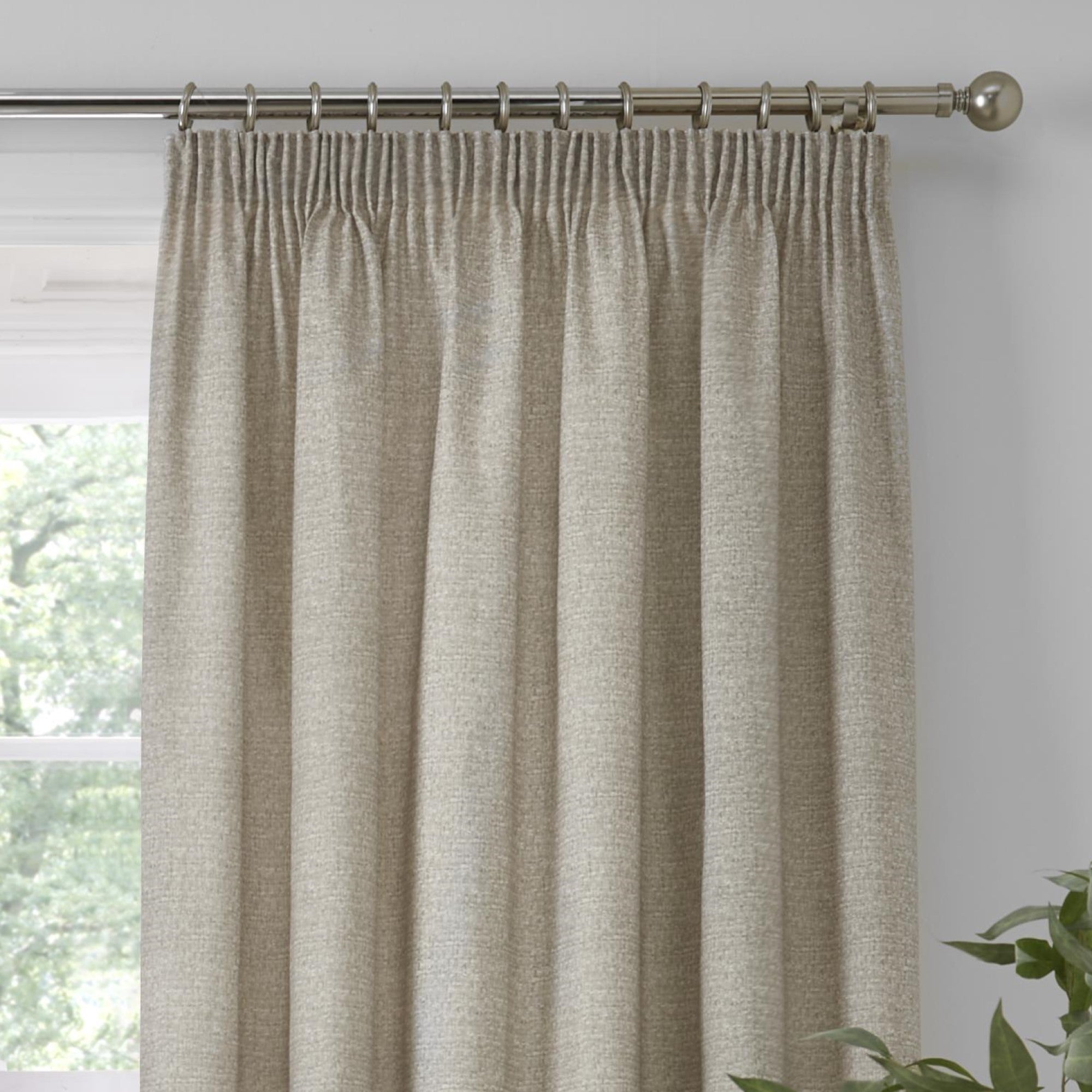 Pair of Pencil Pleat Curtains With Tie-Backs Pembrey by D&D in Natural