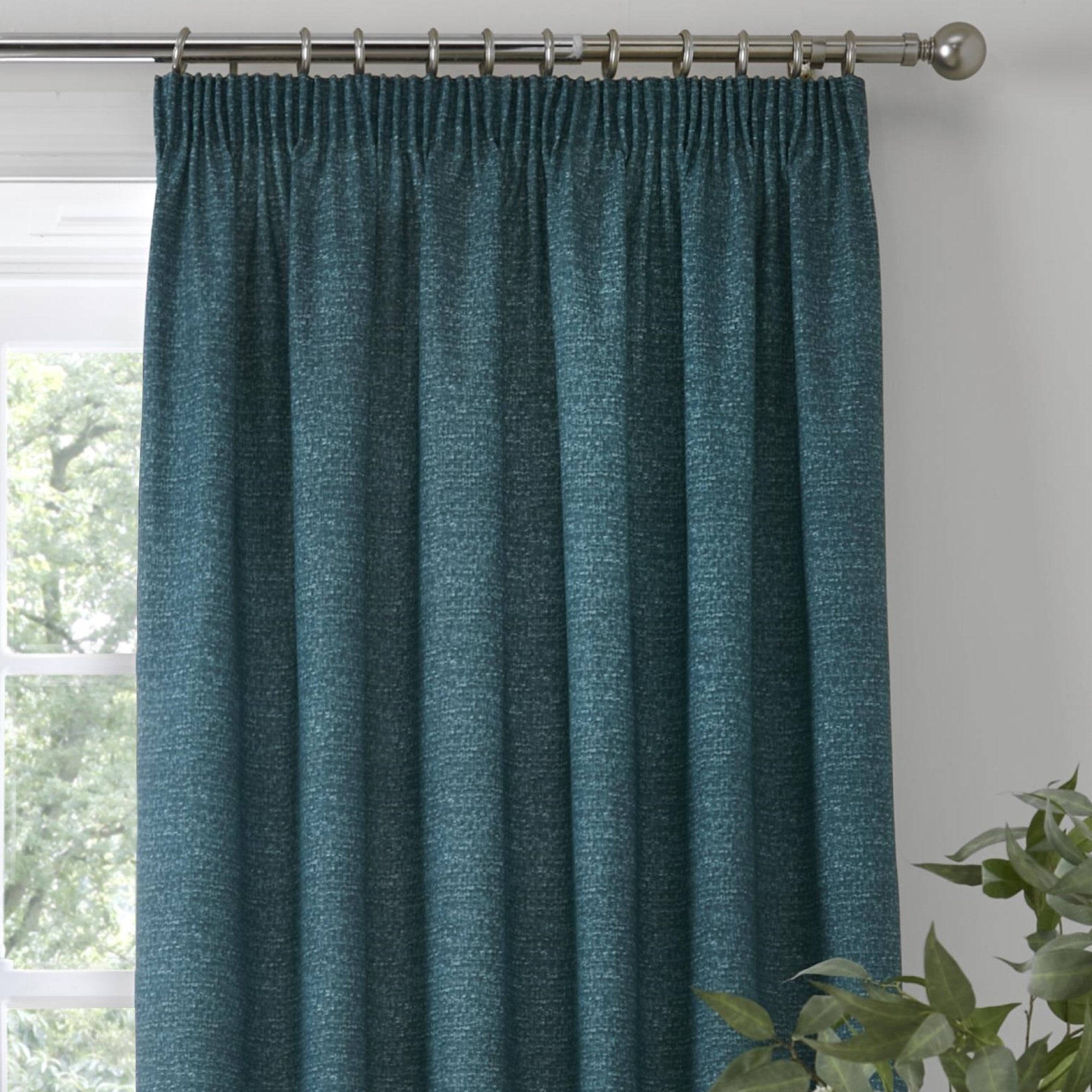 Pair of Pencil Pleat Curtains With Tie-Backs Pembrey by D&D in Teal