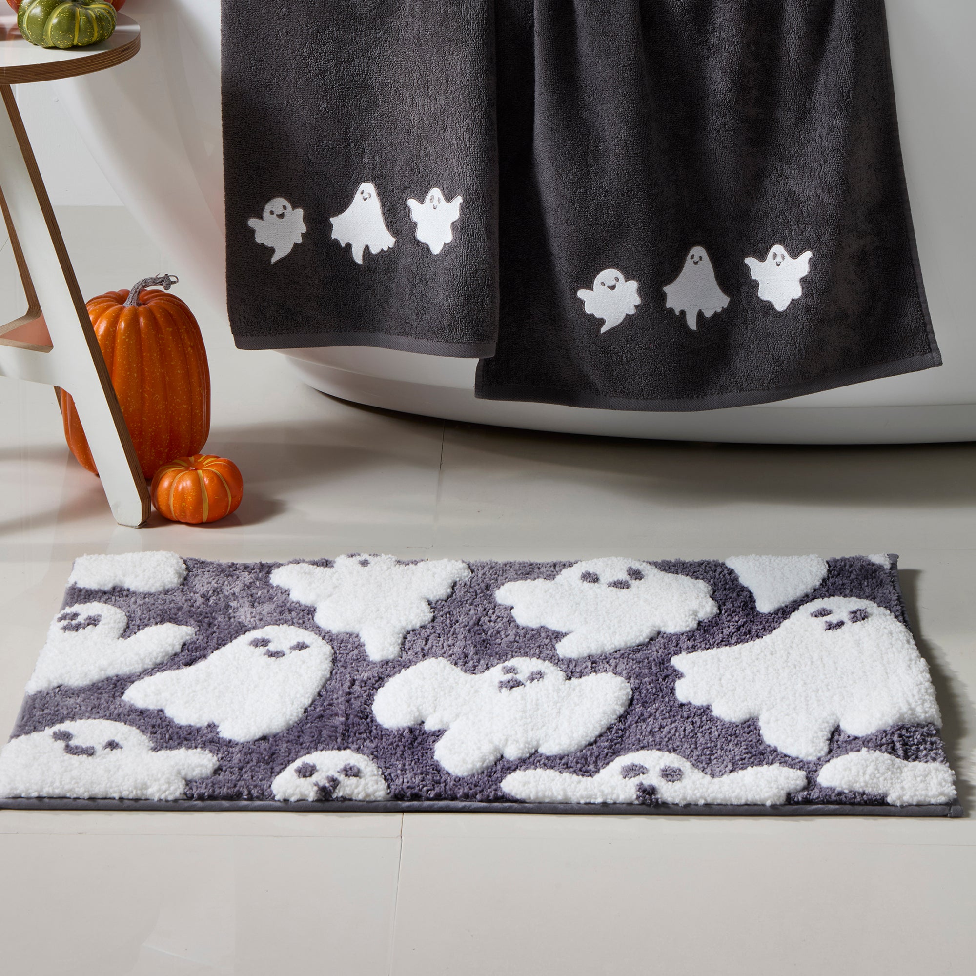 Bath Mat Spooky Ghosts by Fusion Bathroom in Grey