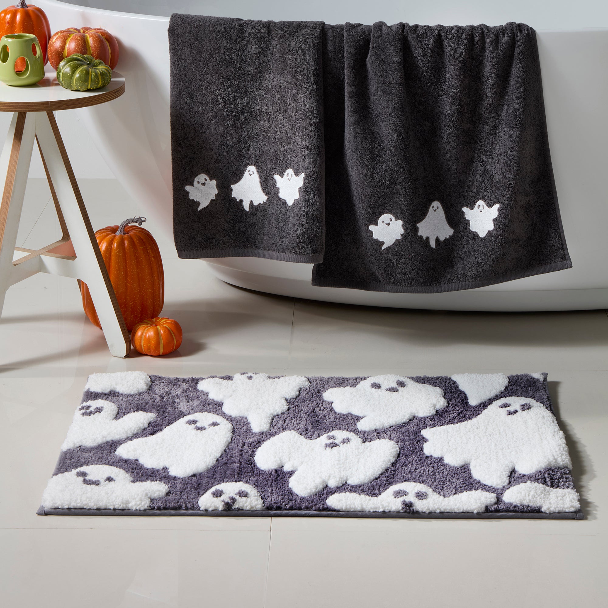 Bath Mat Spooky Ghosts by Fusion Bathroom in Grey