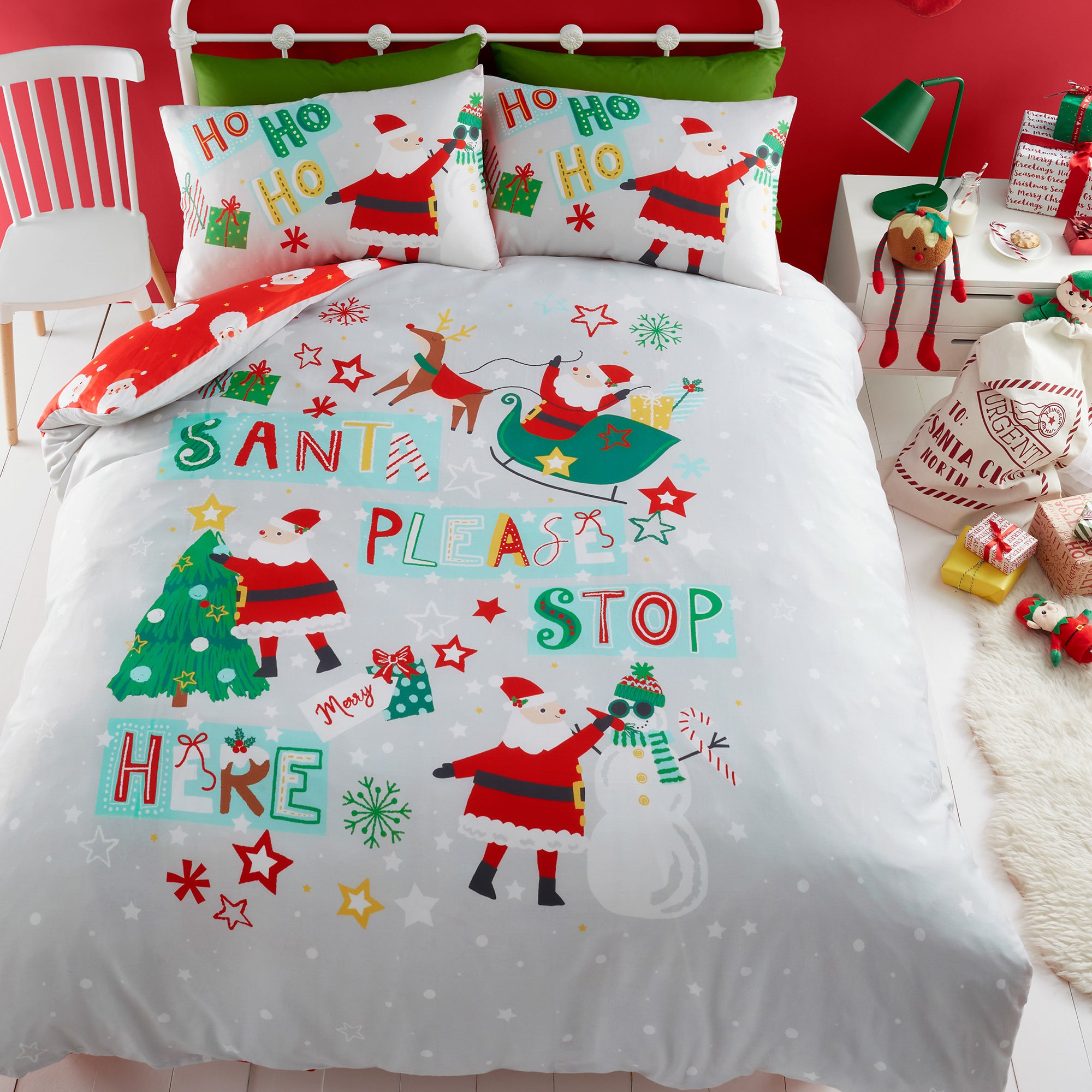 Duvet Cover Set Santa Please Stop Here by Bedlam in Grey