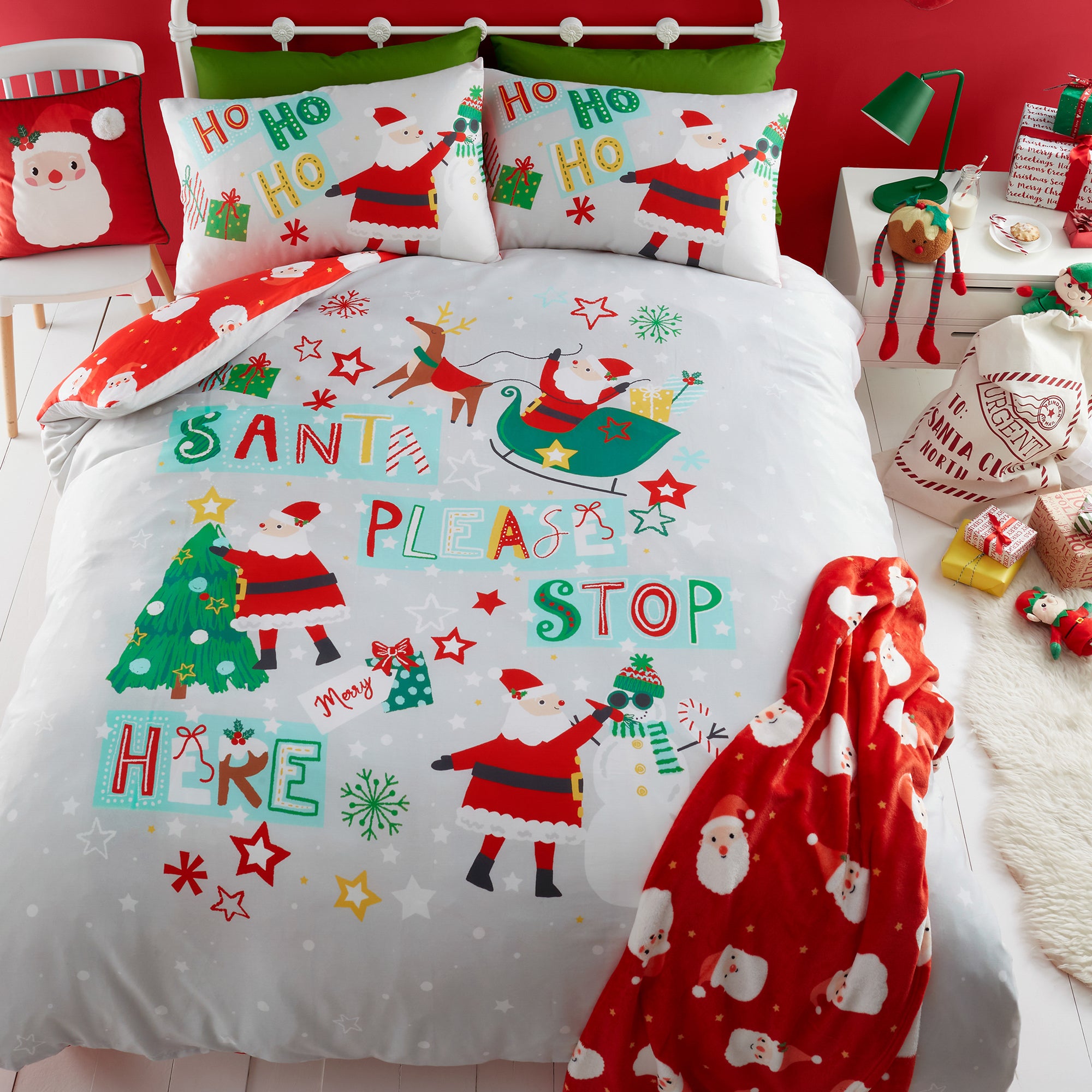 Duvet Cover Set Santa Please Stop Here by Bedlam in Grey