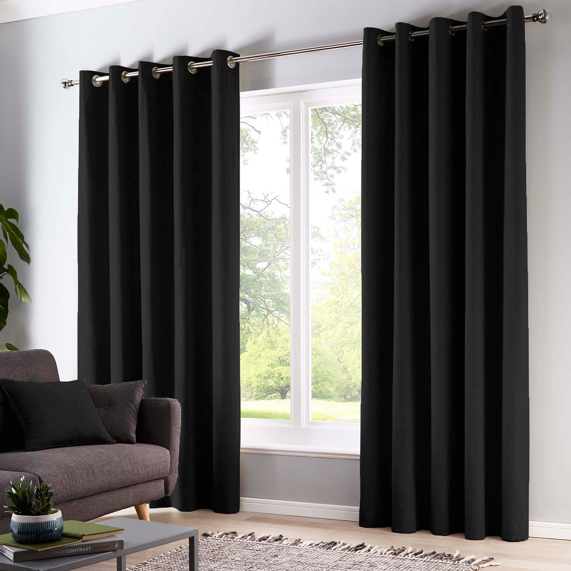 Pair of Eyelet Curtains Sorbonne by Fusion in Black