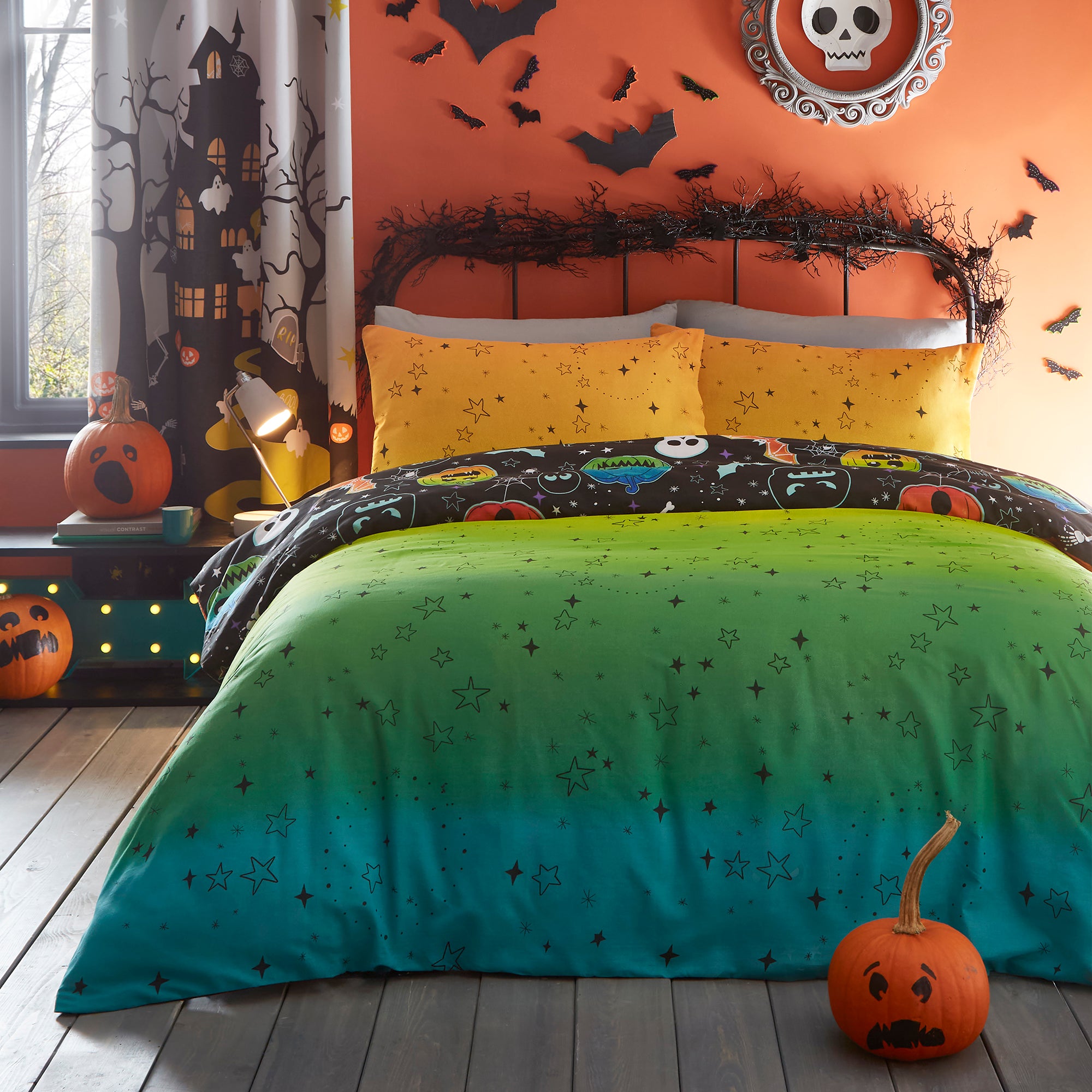 Duvet Cover Set Scary Pumpkins by Bedlam in Black