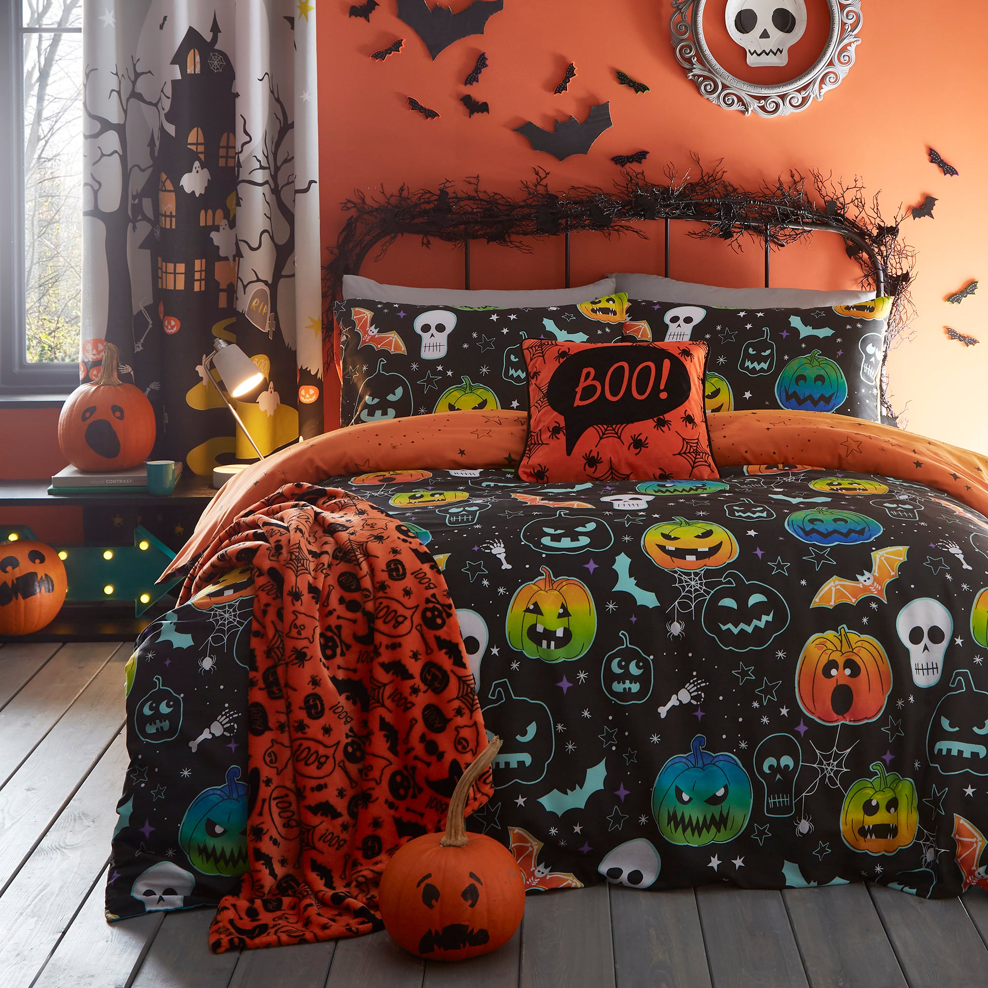 Duvet Cover Set Scary Pumpkins by Bedlam in Black