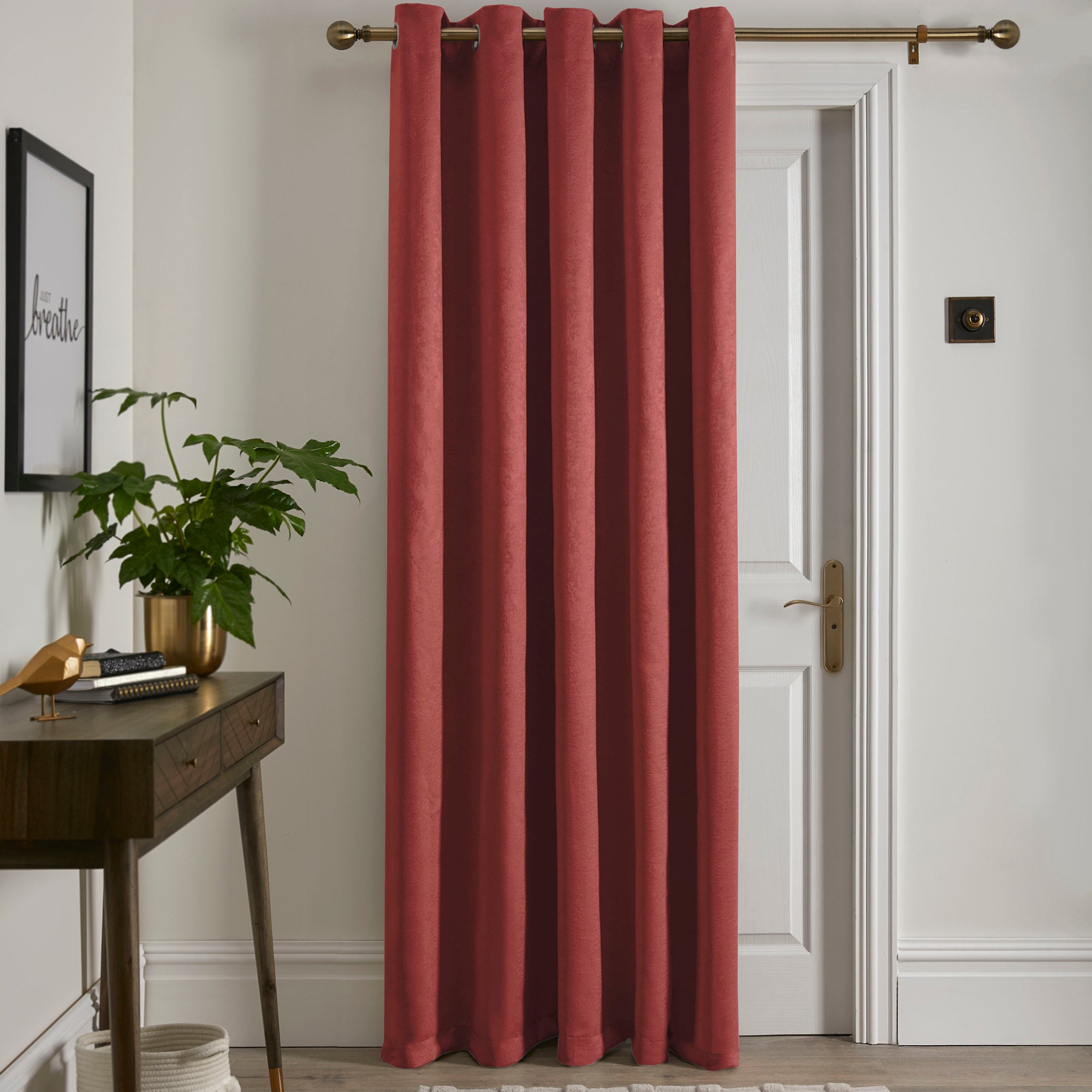 Eyelet Single Panel Door Curtain Strata by Fusion in Terracotta