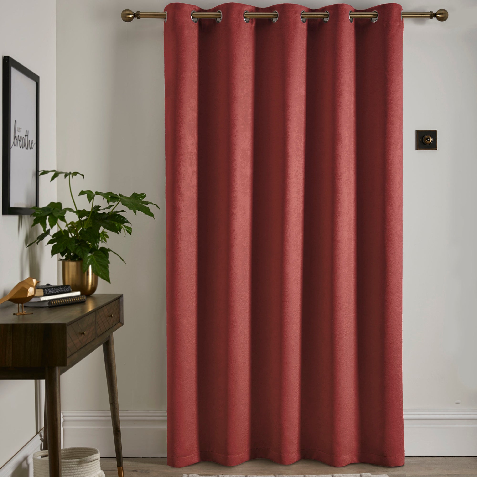 Eyelet Single Panel Door Curtain Strata by Fusion in Terracotta