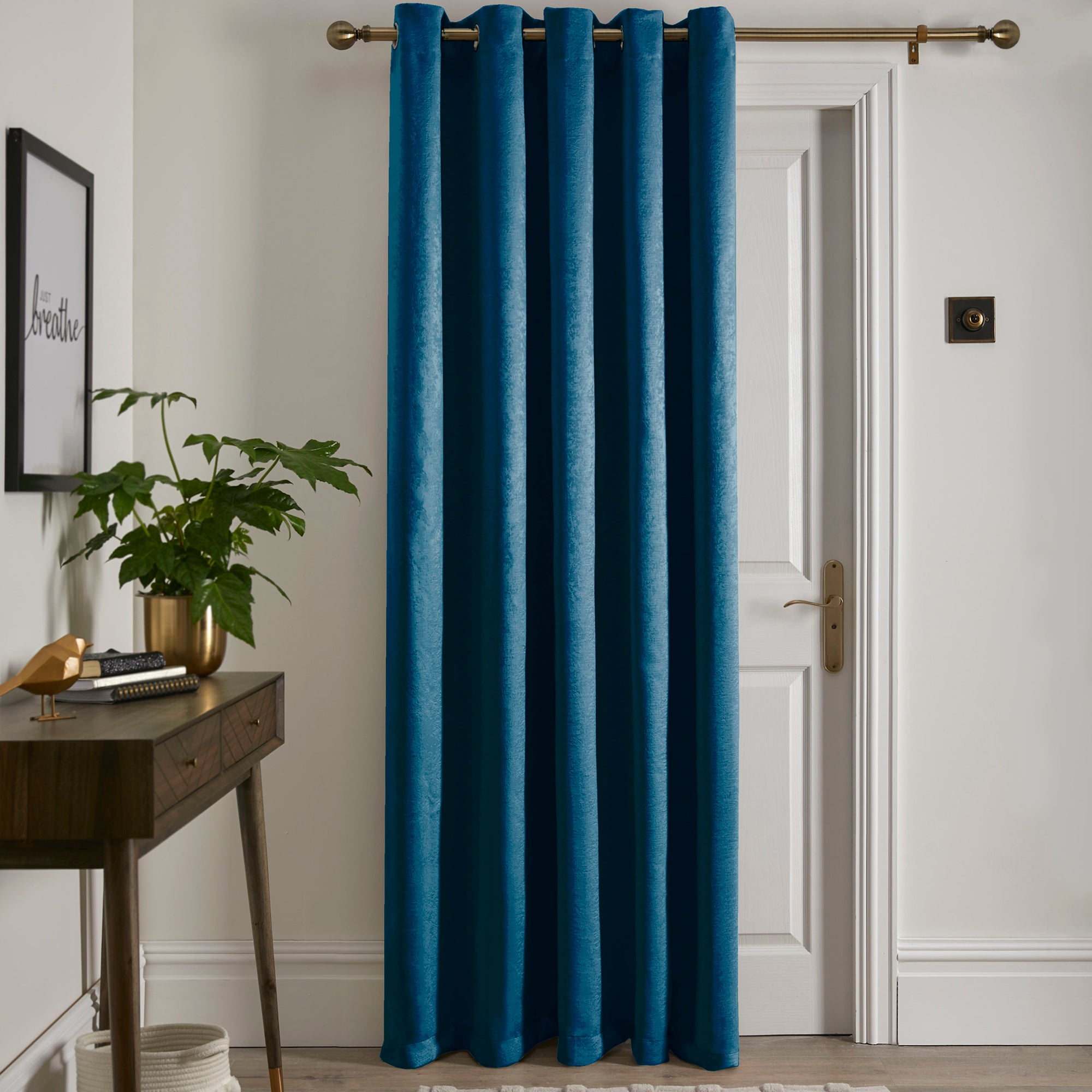 Eyelet Single Panel Door Curtain Strata by Fusion in Teal