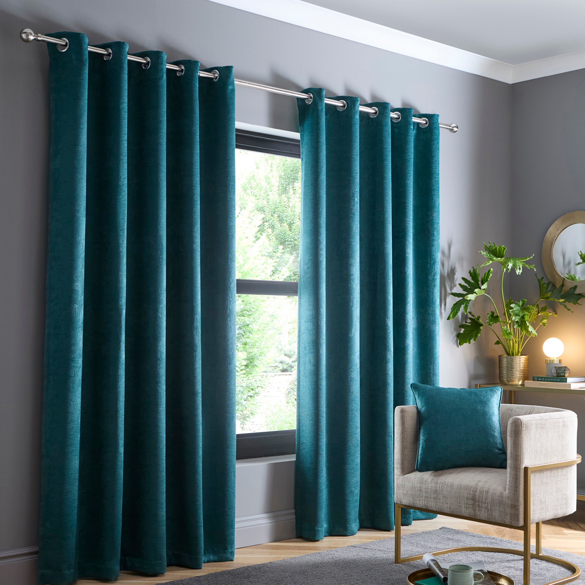 Pair of Eyelet Curtains Strata by Fusion in Forest Green