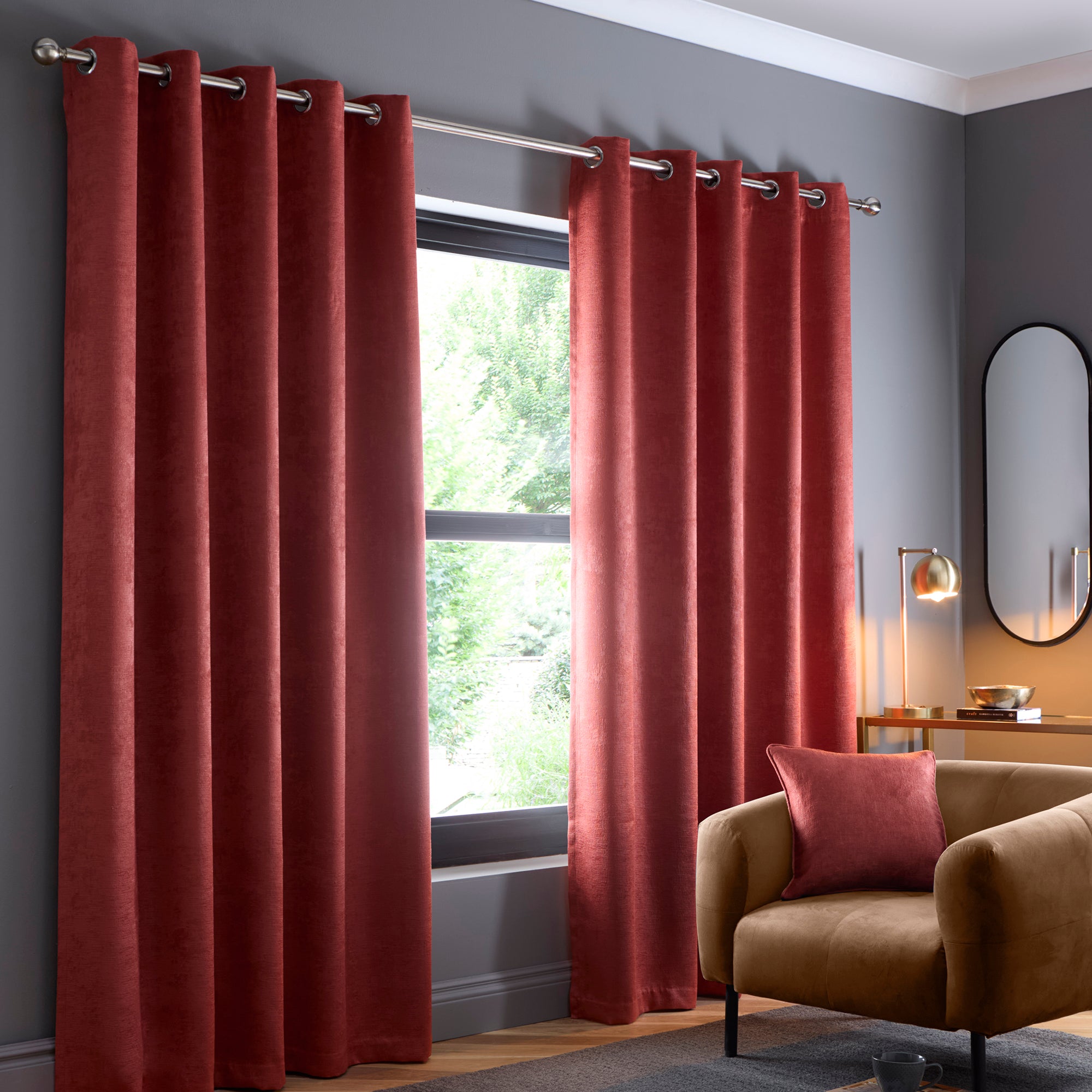 Pair of Eyelet Curtains Strata by Fusion in Terracotta