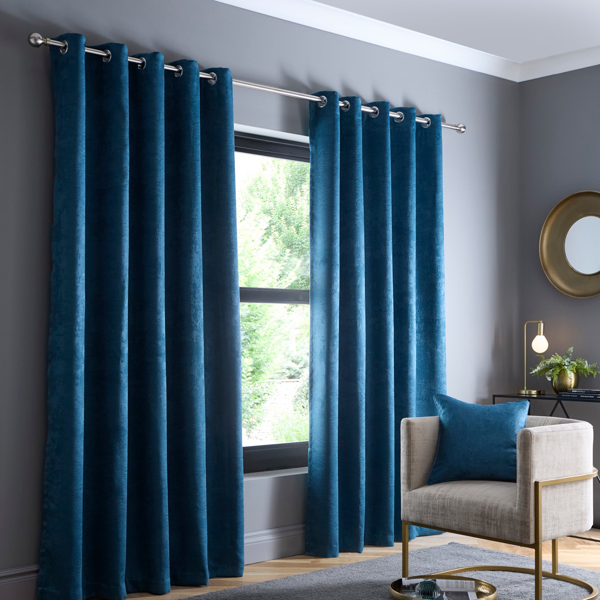 Pair of Eyelet Curtains Strata by Fusion in Teal