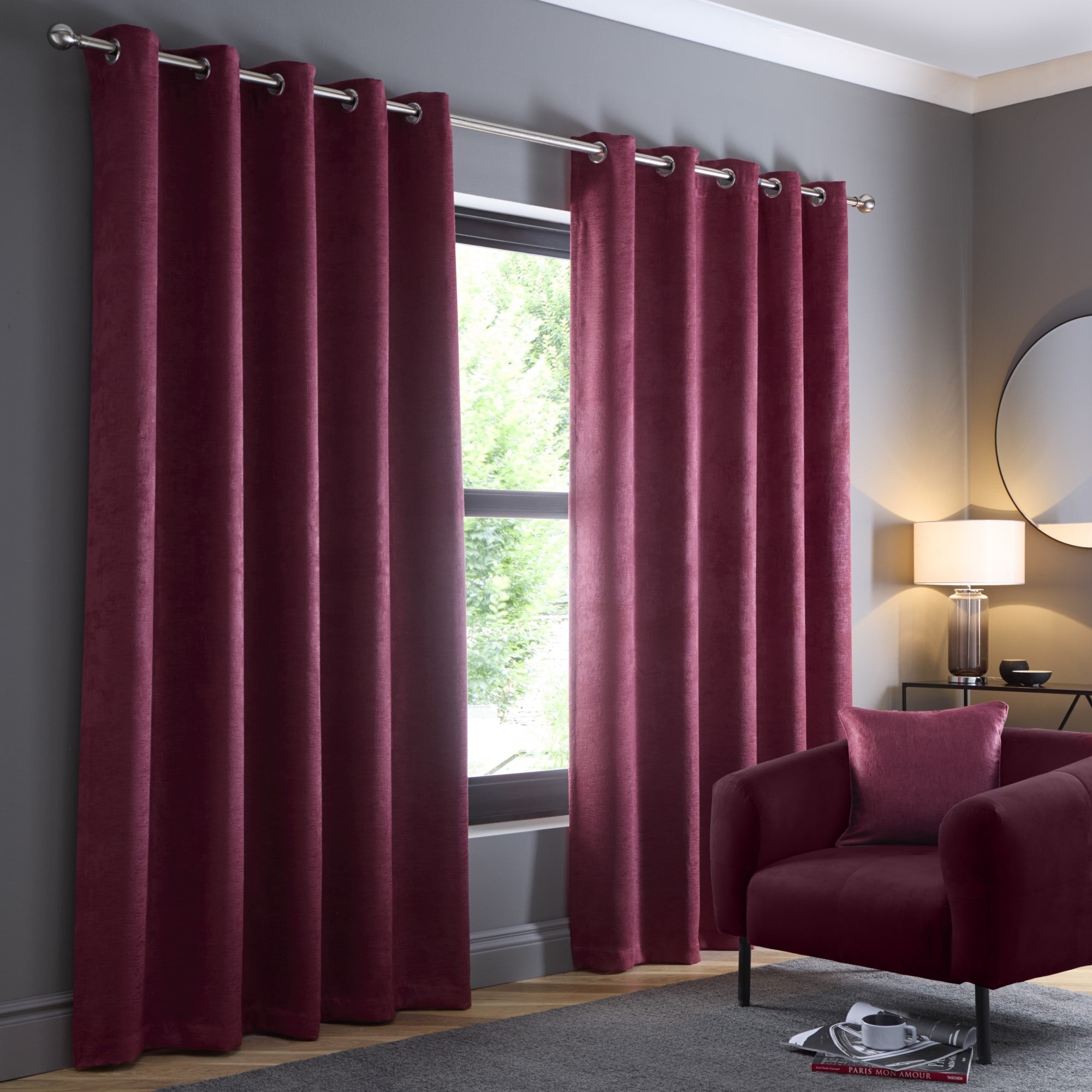 Pair of Eyelet Curtains Strata by Fusion in Wine