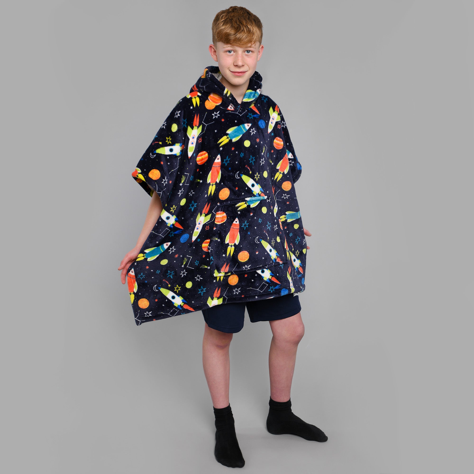 Hooded Throw Poncho Supersonic by Bedlam in Blue