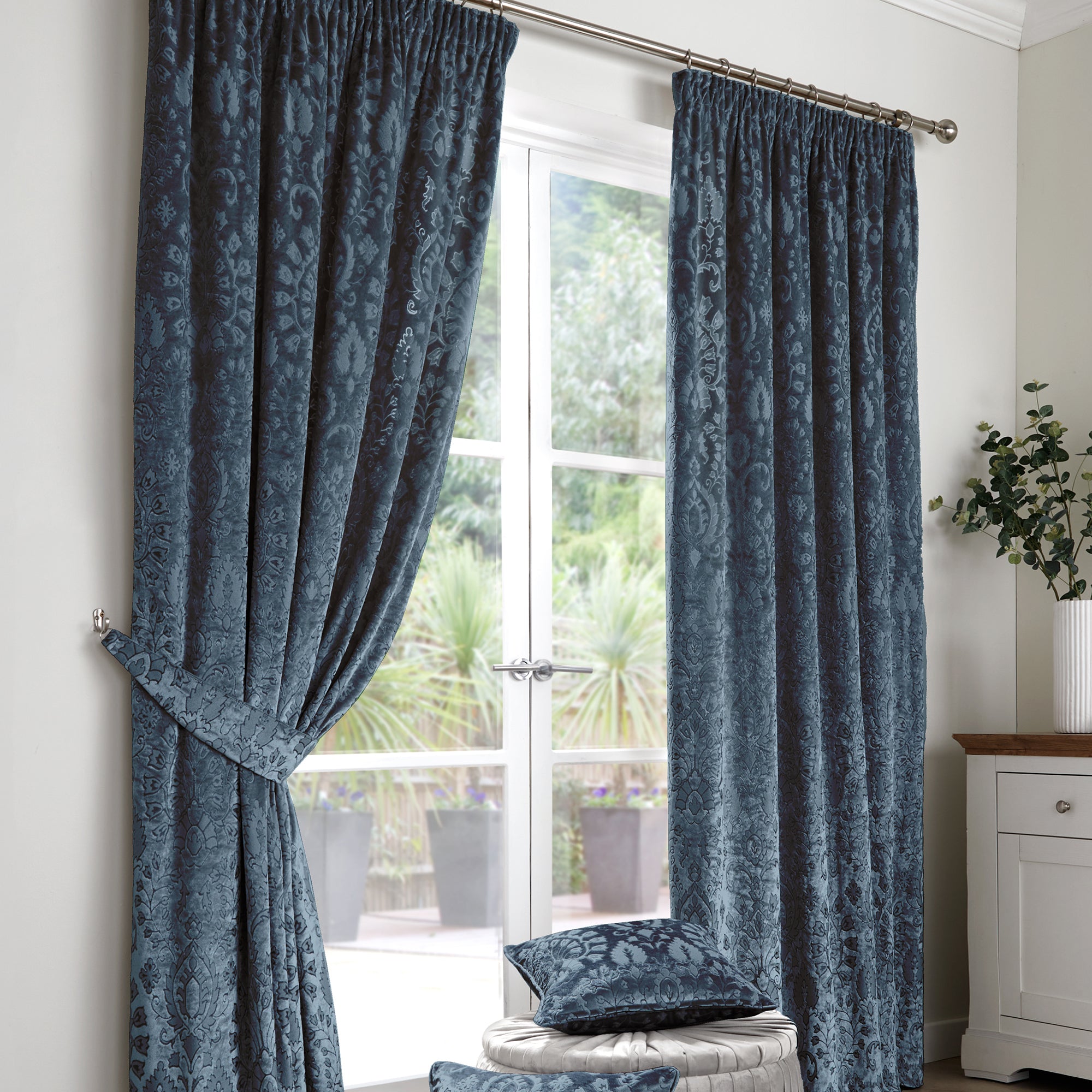 Pair of Pencil Pleat Curtains Trinity by Curtina in Blue