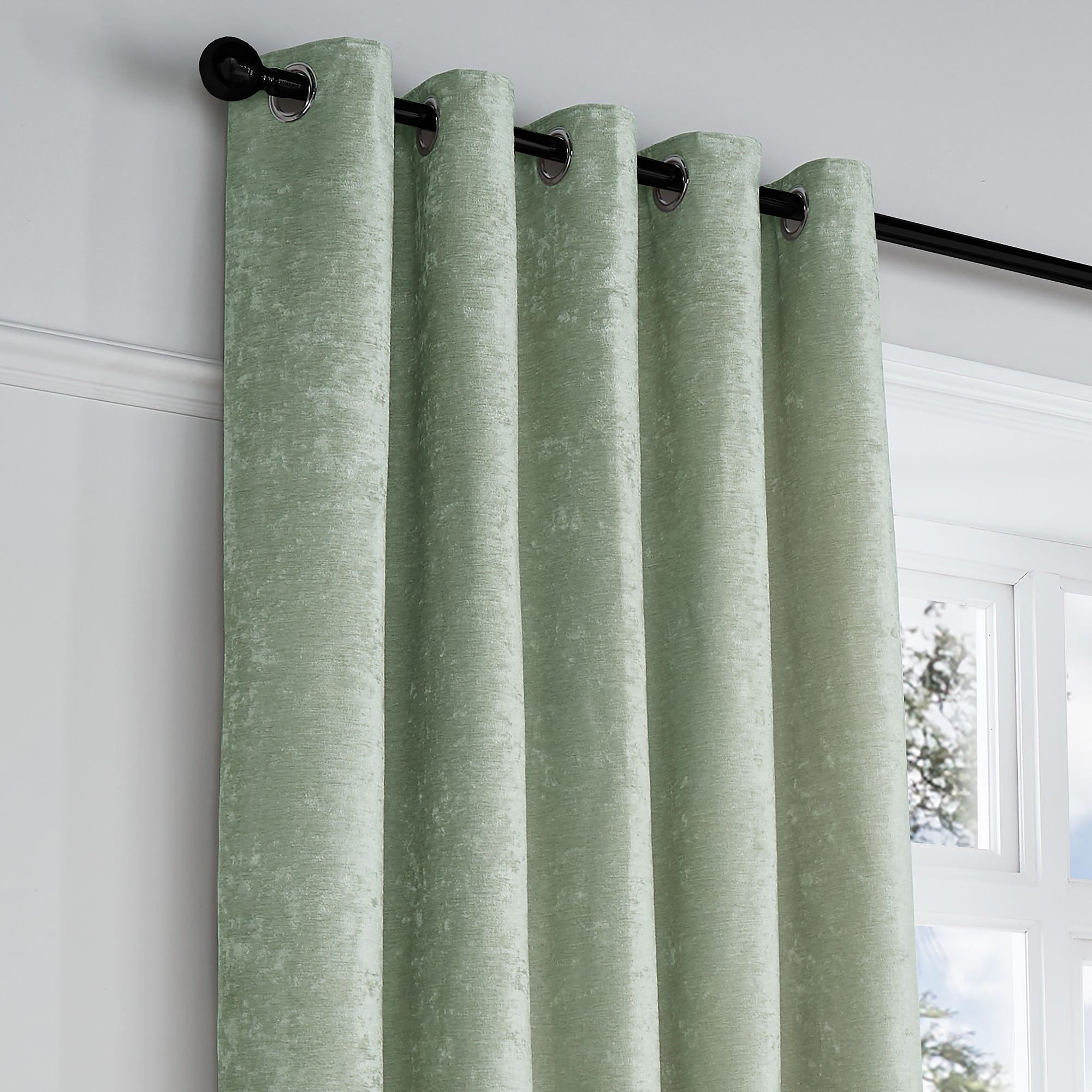 Pair of Eyelet Curtains Textured Chenille by Curtina in Green