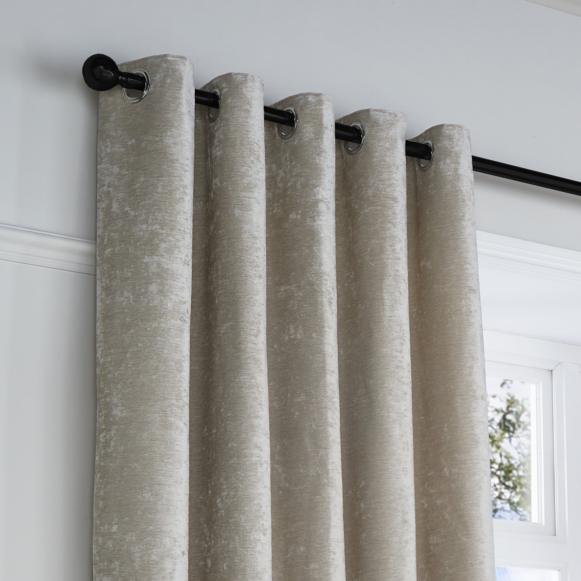 Pair of Eyelet Curtains Textured Chenille by Curtina in Natural