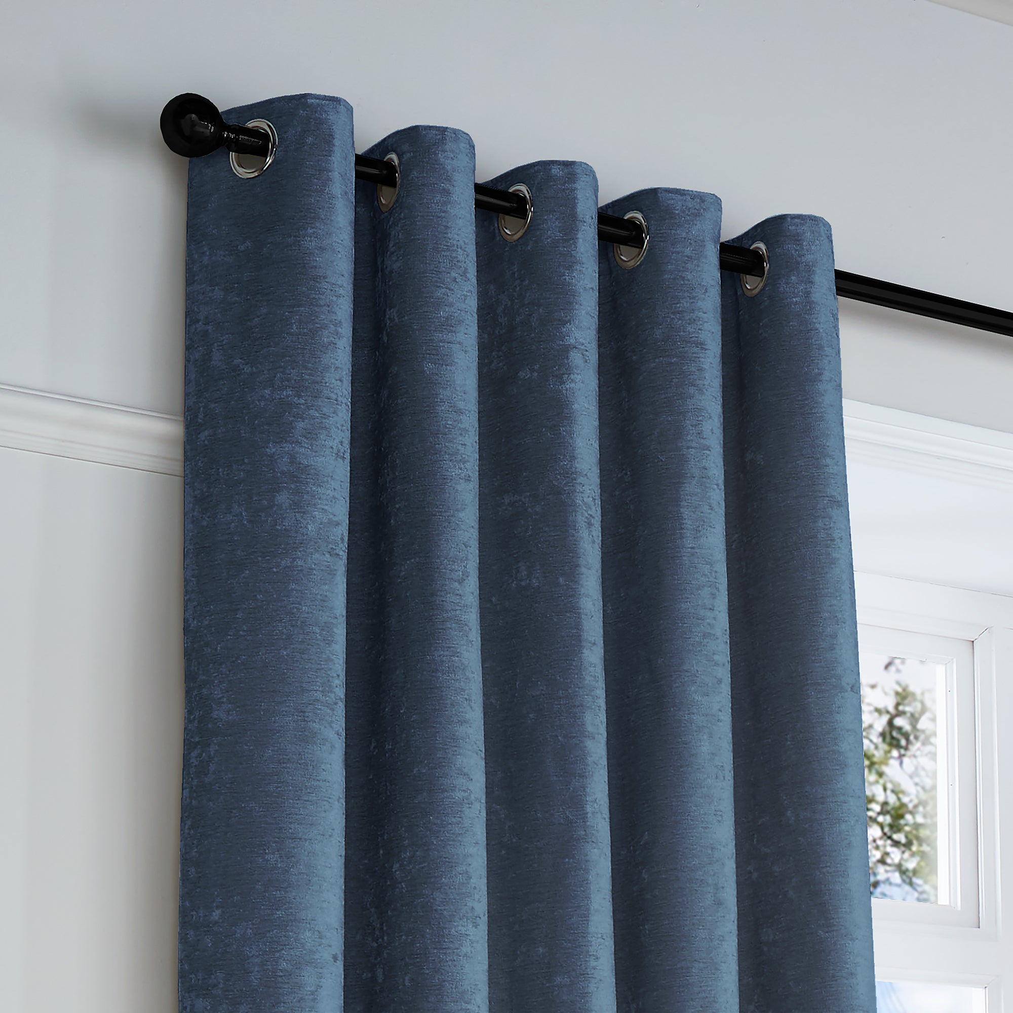 Pair of Eyelet Curtains Textured Chenille by Curtina in Navy
