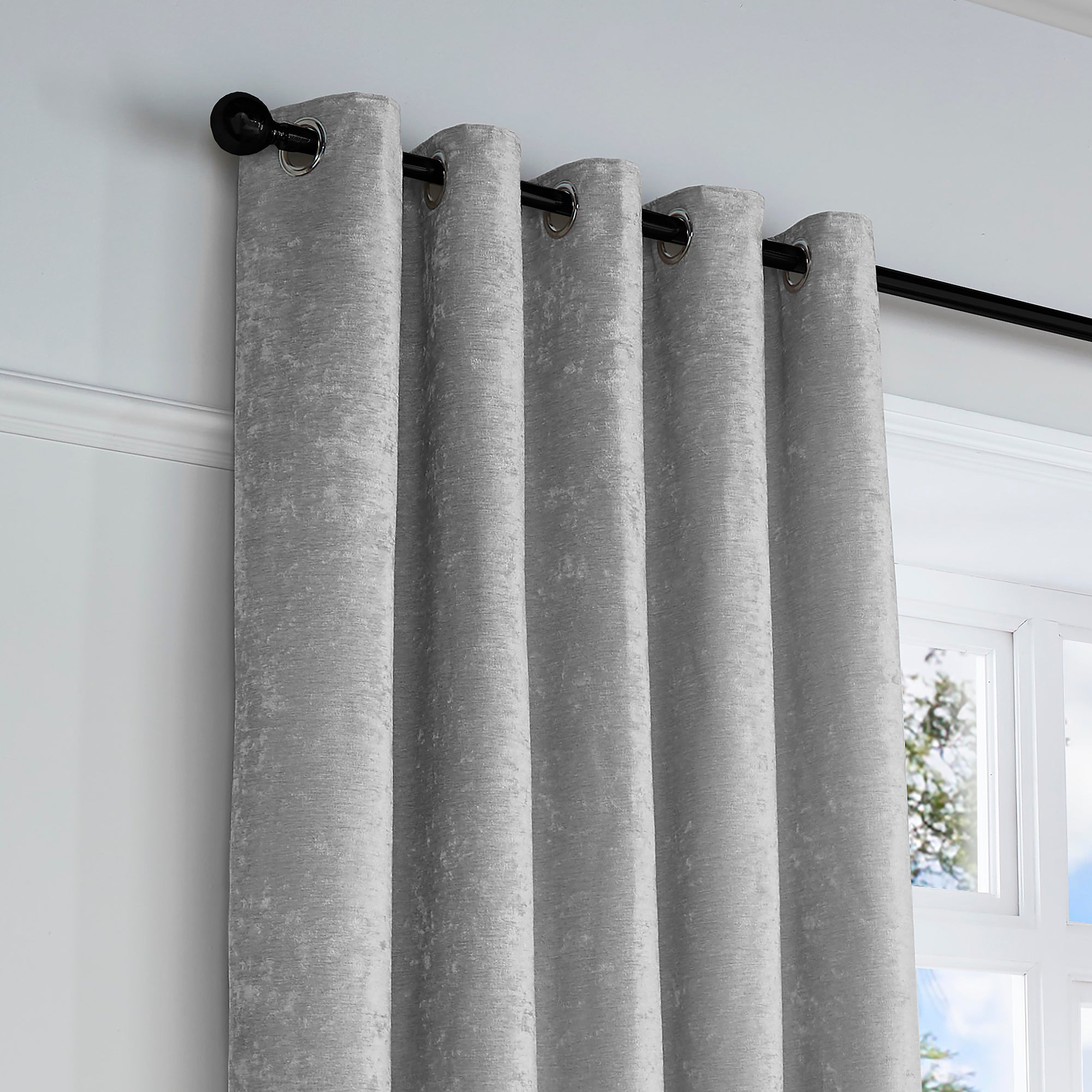 Pair of Eyelet Curtains Textured Chenille by Curtina in Grey