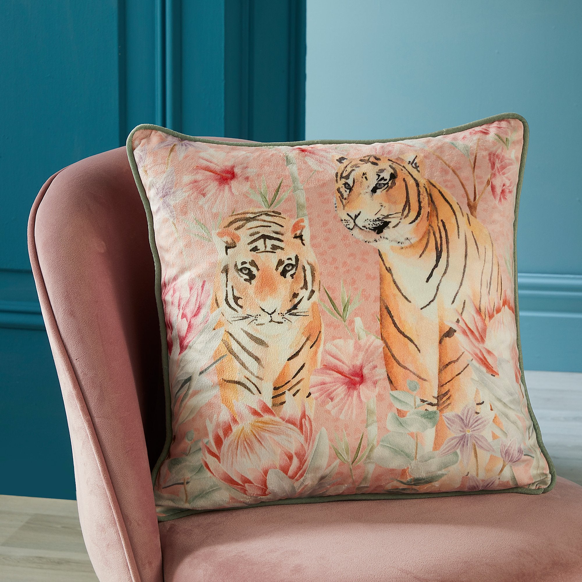 Cushion Tropical Leopard by Soiree in Coral/Camel
